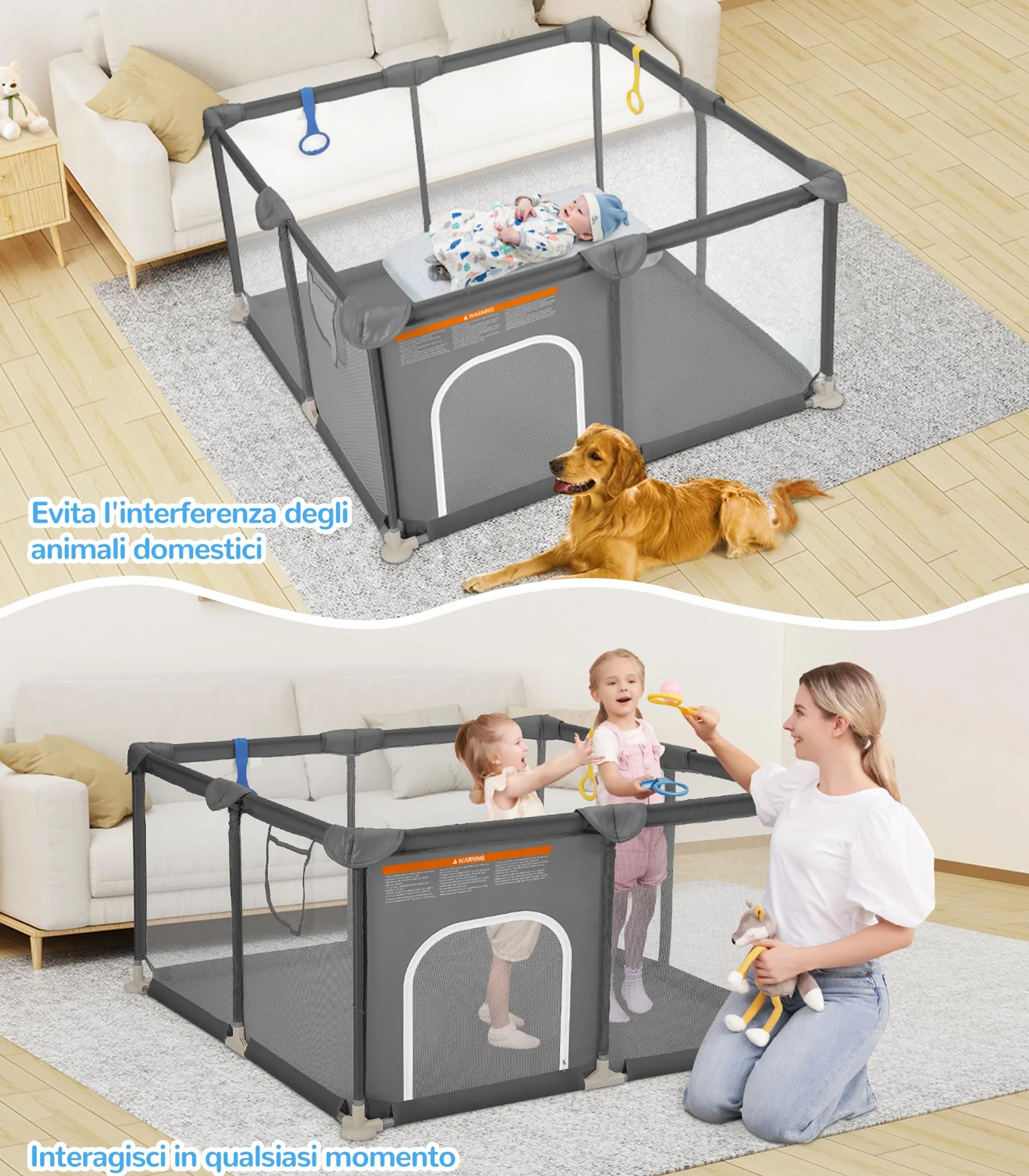 Box per Bambini Recinto Neonato 124 x 124 cm Tessuto Oxford 210D Grigio Scuro