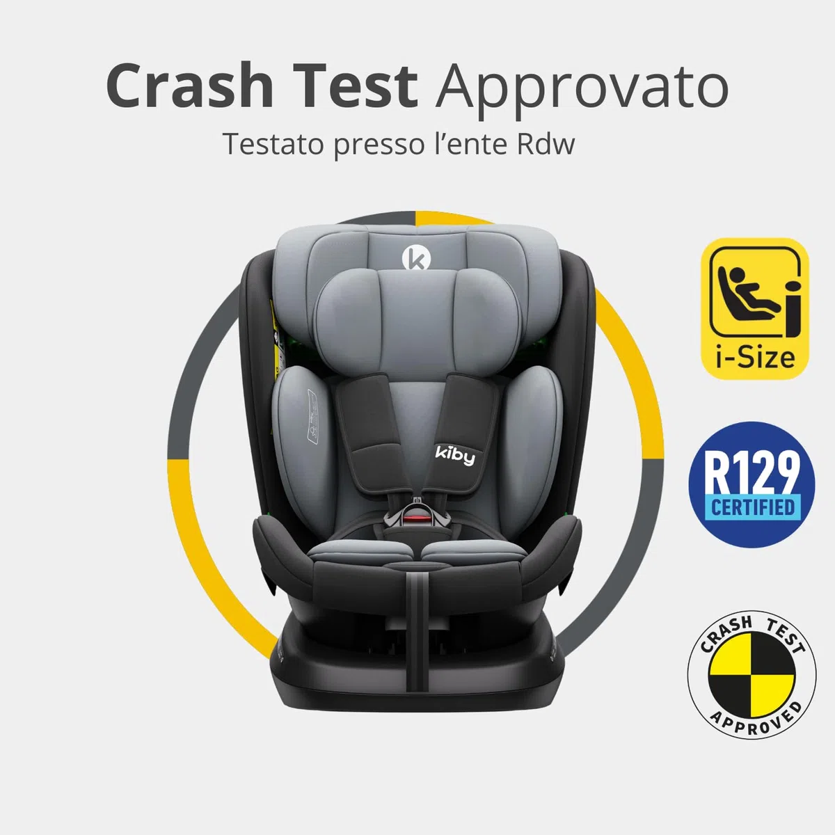 Kiby® Seggiolino Auto Comfy-Fix, ISOFIX i-Size 40–150 cm, Rotazione 360°, Reclinabile, Poggiatesta Regolabile, Contro e Fronte Marcia