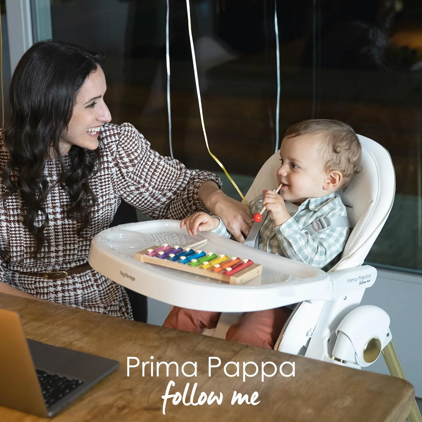 PEG Prima Pappa Follow Me Seggiolone Neonati Reclinabile, Funzione Sdraietta, 4 ruote, Pieghevole, Ultracompatto, 0-3 Anni (0-15 kg), Peach