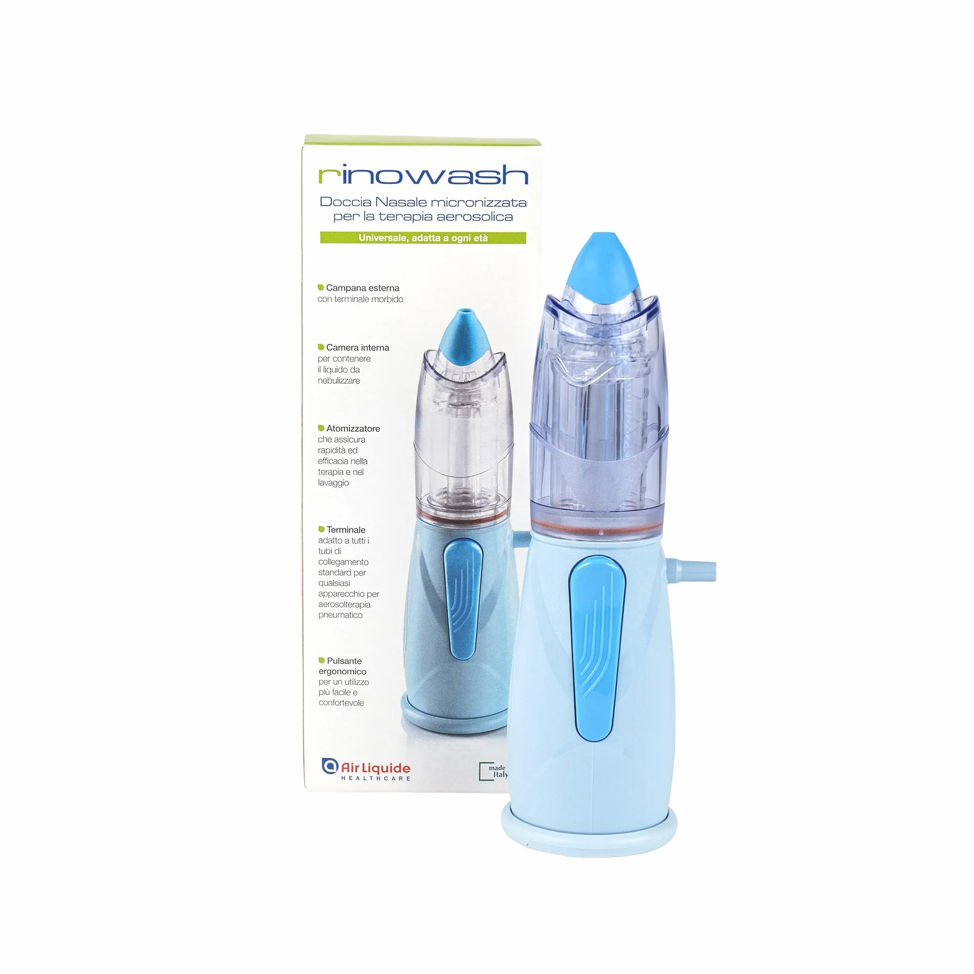 Air Liquide Healthcare RINOWASH Doccia Nasale Micronizzata Terapia Aerosolica Vie Aeree Superiori Adulti Bambini