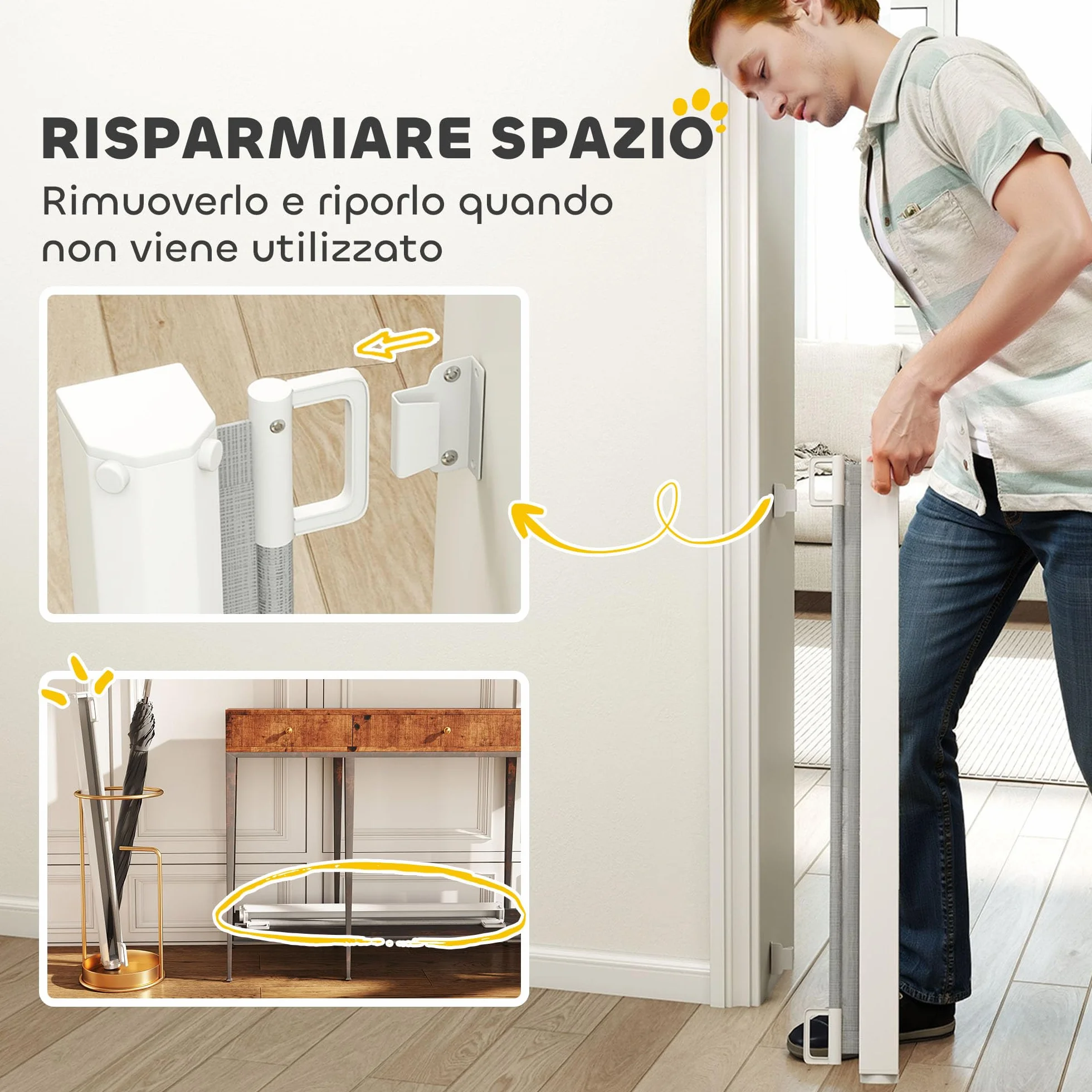 PawHut Cancellino per Cani Estensibile fino a 115 cm con Viti e Gancio, Cancelletto di Sicurezza in Poliestere e Acciaio, 115x82.5 cm, Bianco e Grigio