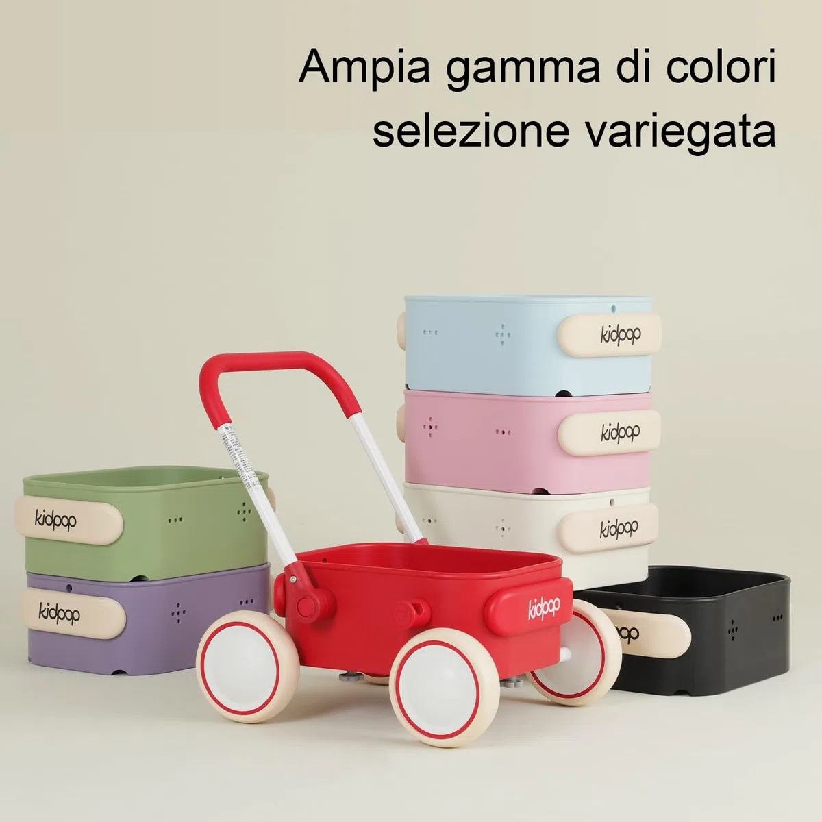 Kidpop PULA girello per bambini 6-18 mesi, carrello con ruote portatutto, carrello portaoggetti multiuso per bambini, gadget compleanno bambini, portata 15 kg (Verde)