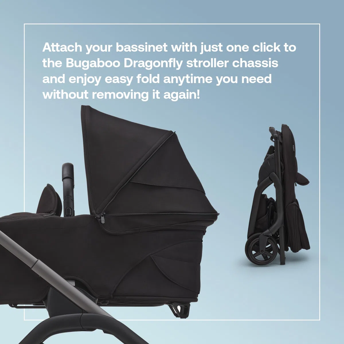 Bugaboo Dragonfly Navicella, con Materassino a Nido d'Ape e Coperta Navicella, Chiusura Facile a Una Mano in Tutte le Posizioni, Compatibile con il Passeggino Bugaboo Dragonfly, Midnight Black
