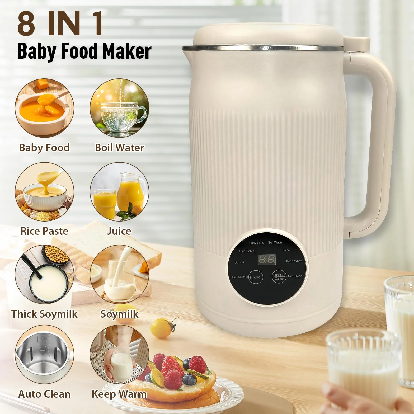 Macchina per latte di soia automatica 8 in 1 1200 ml robot da cucina con avvio ritardato mantiene caldo autopulente