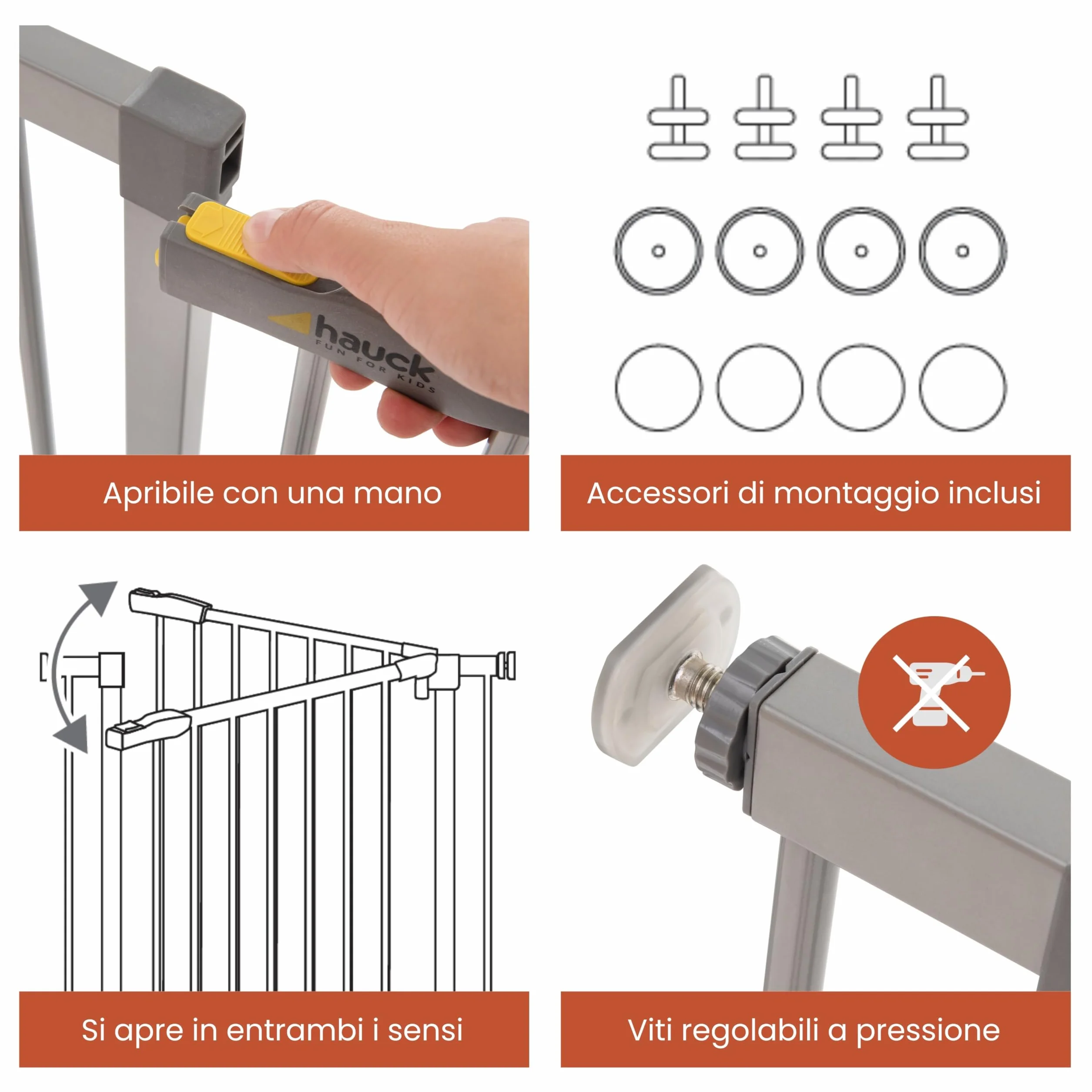 Hauck Stop N Safe 2 Cancelletto di Sicurezza Bambini e Cani 84-89 cm Barriera Porta e Scala Chiusura Manuale Montaggio a Pressione Senza Fori Interno