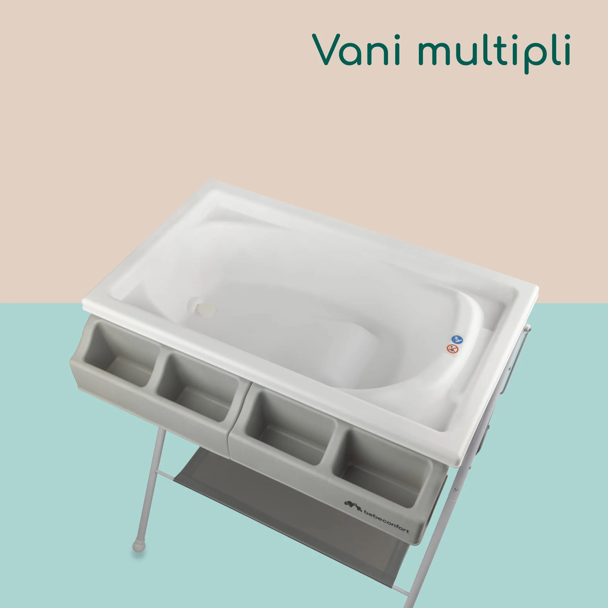 Bebeconfort Baltic 2 in 1 Bagnetto Fasciatoio Neonato 0-12 Mesi (max 11kg) Chiusura Compatta Grey Mist