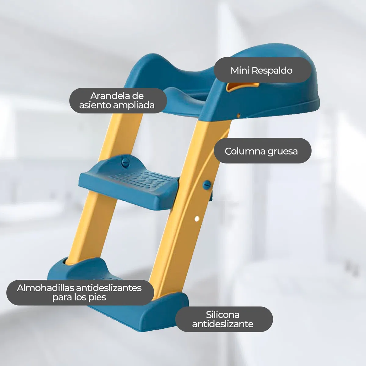 Edibaby, Riduttore Water Bambini, con Scaletta, per l’Addestramento alla Toilette, Portatile, Regolabile, Piena Compatibilità, Cuscino Imbottito, da 1 a 7 Anni (Blu e giallo)