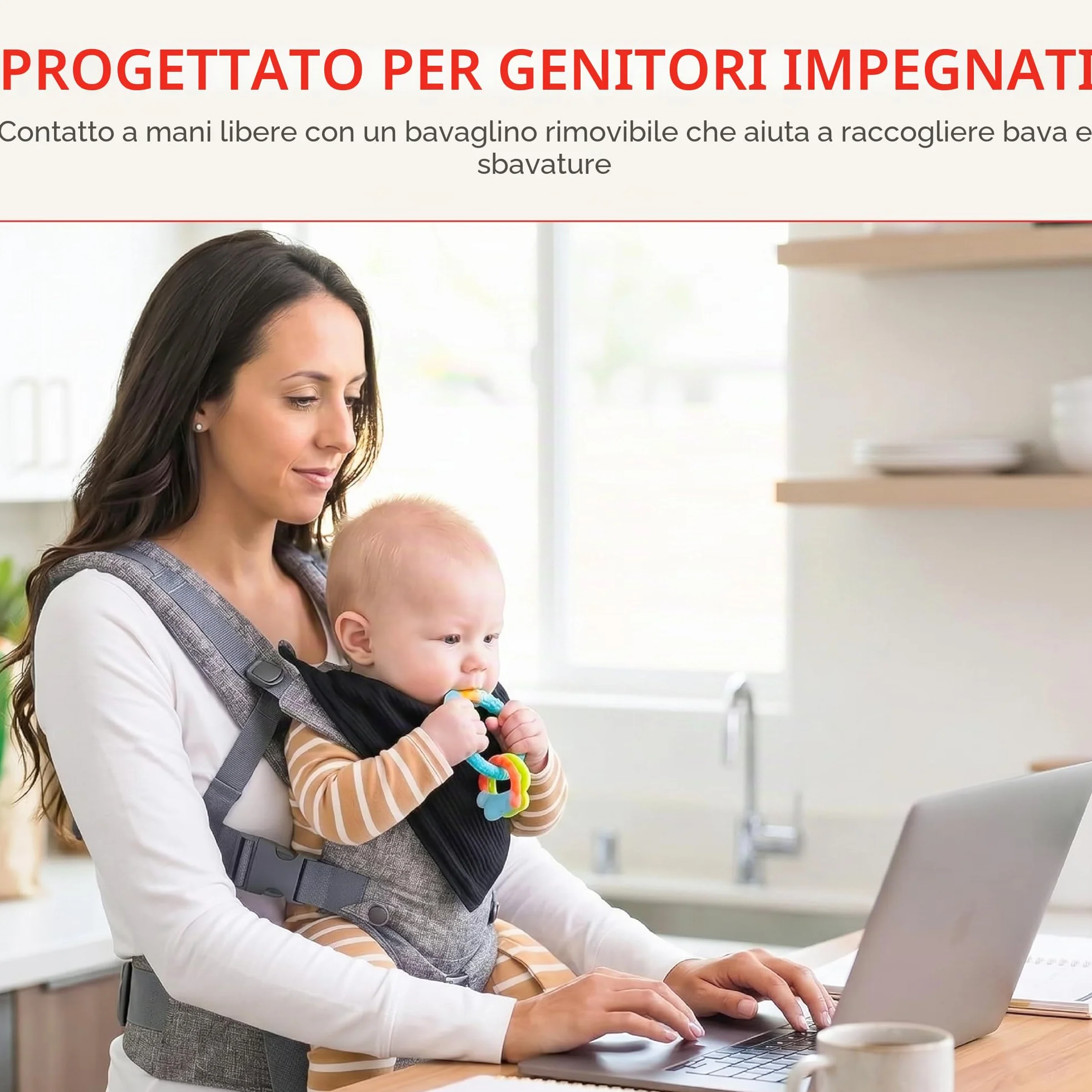 YOU+ME Marsupio neonato 0-36 Mesi (3,2–15 kg) - Marsupio bambino, Tutte le posizioni, ergonomico, regolabile e traspirante con pannelli in rete 3D e bavaglino 2-in-1 (Grigio)