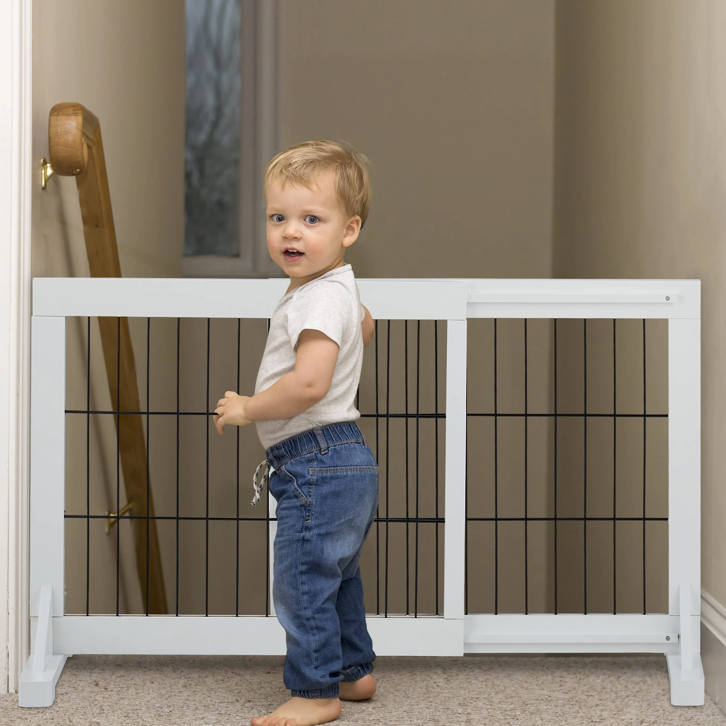 Relaxdays Cancelletto per Bambini, Barriera per Cani e Neonati, Recinzione Scale, Cancellino HxL: 56x70-115 cm, Bianco
