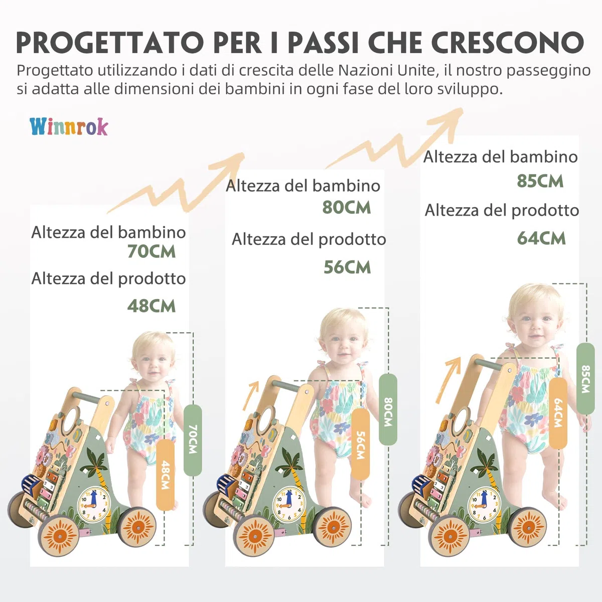 Carrello Primi Passi in Legno, Girello Montessori con Centro Attività, Girello Neonato Altezza e Velocità Regolabili, Perfetto come Regalo di Compleanno o Natale, Girello per Bambini 6-18 Mesi
