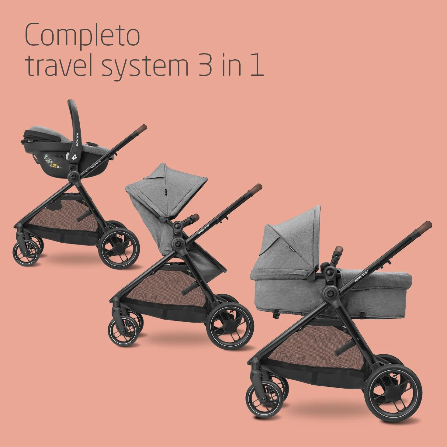 Maxi-Cosi Zelia S Trio 3 w 1 Passeggino neonati 0-4 anni 22 kg Grigio