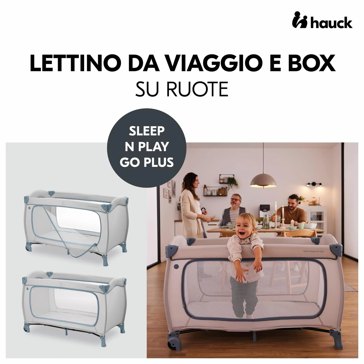 Hauck Sleep N Play Go Plus Łóżeczko Składane 120x60 do 15kg z Kołami - Dusty Blue