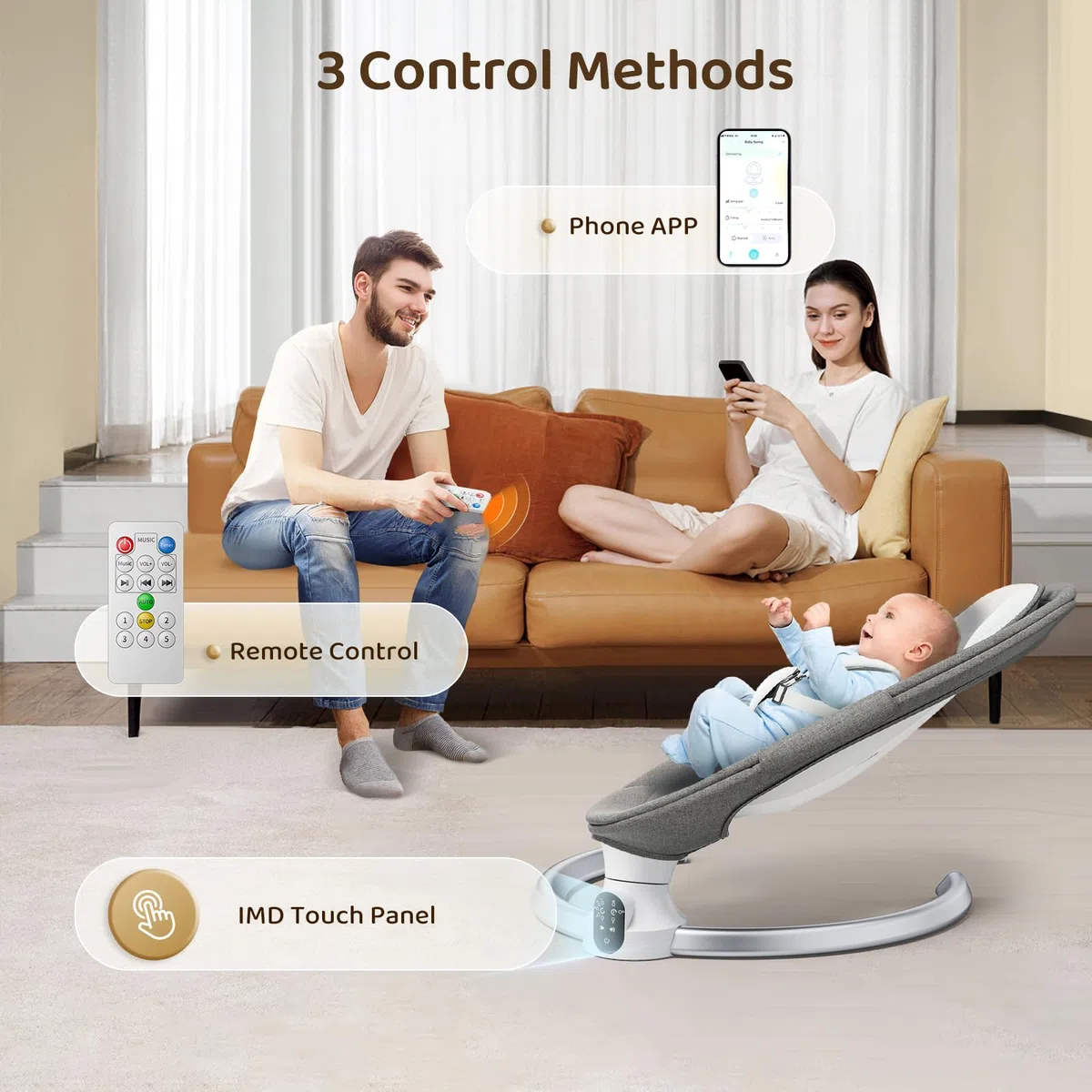 Sdraietta Neonati, Dondola Passeggino Elettrico con Telecomando e Wireless,con 10 musica,pieghevole, con telecomando e Blueteeth,con imbracatura di sicurezza a 5 punti