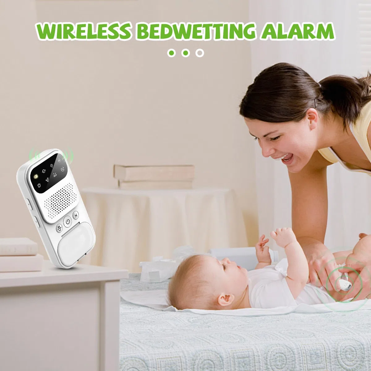 Allarme Enuresi Notturna, Sensore Wireless per Bagnare il Letto con Luce Notturna, Suoni e Vibrazione, Allarme Pipì per Neonati e Bambini
