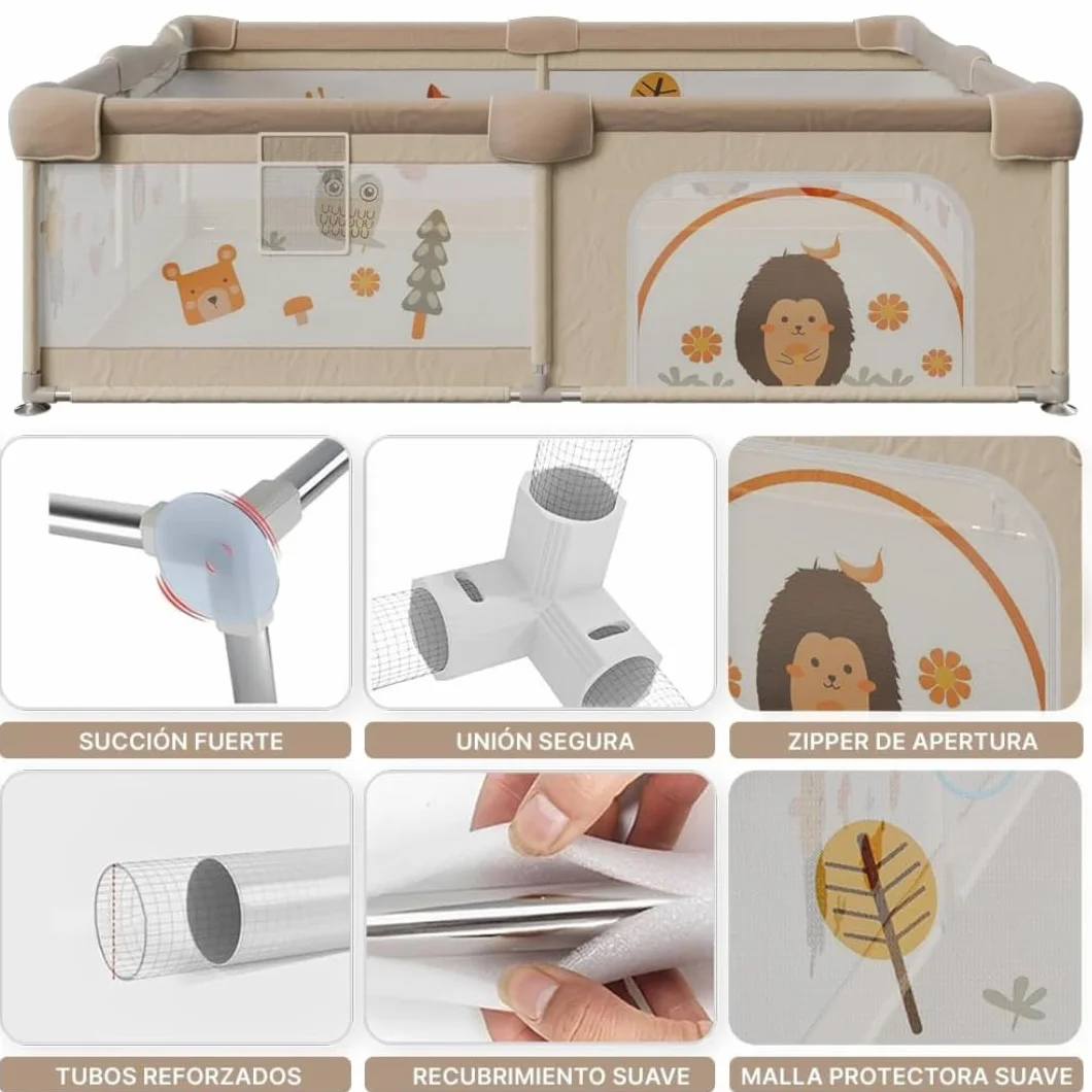 Box per bambini della foresta, 150 x 180 cm, con rete di animali, traspirante, tappetino imbottito + 60 palline, box pieghevole antiscivolo (120 x 120 cm, foresta)
