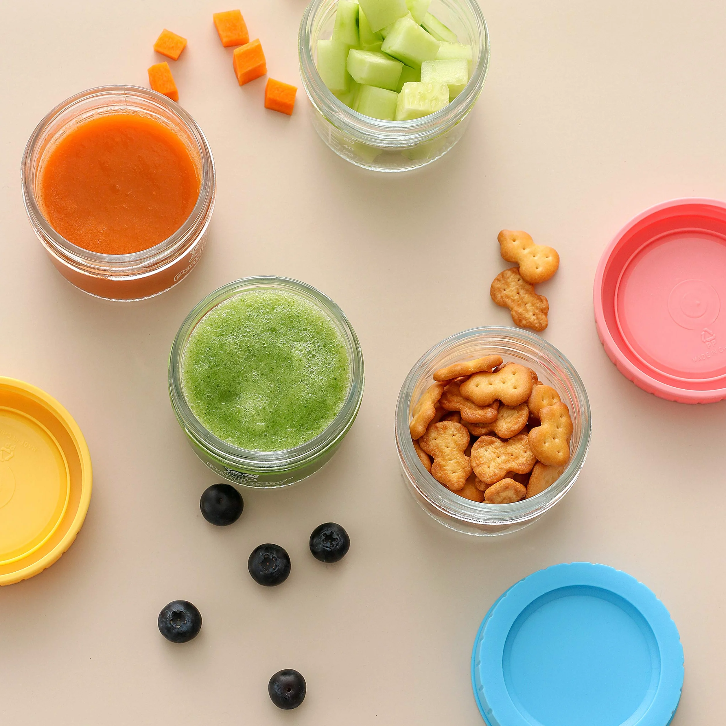 PandaEar (confezione da 12 barattoli di vetro per alimenti per bambini | Conservazione del congelatore per piccoli contenitori riutilizzabili da 4 once con coperchi ermetici a prova di perdite