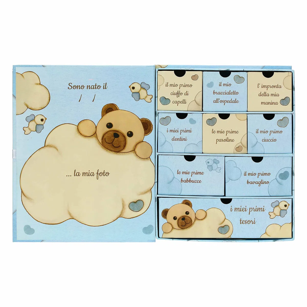 THUN - Scatola Ricordi Blu con Teddy - Bambini, Album e Ricordi - Carta - 24x30x10 cm