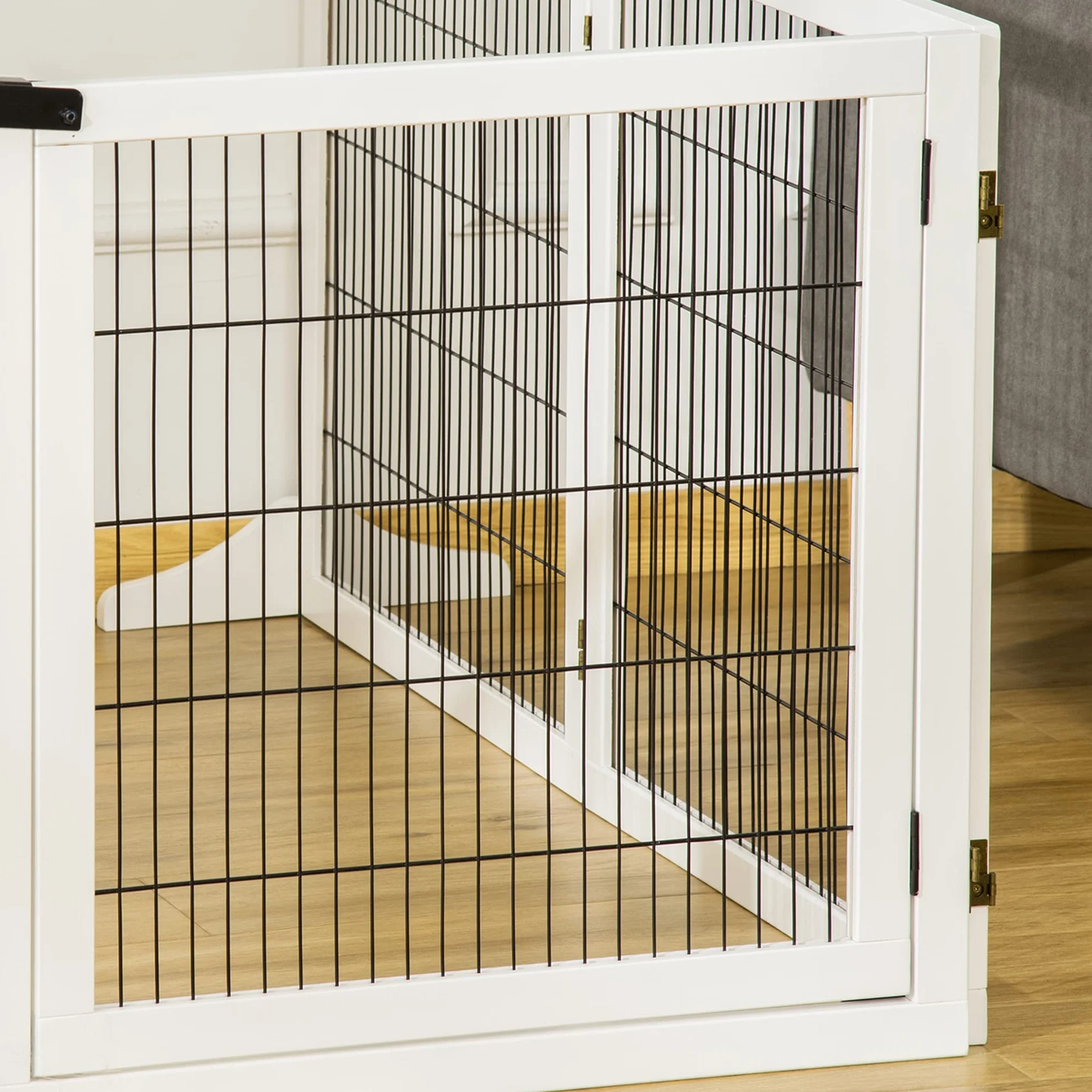 PawHut Cancelletto per Cani di Piccola/Media Taglia a 6 Pannelli Pieghevoli, Cancelletto di Sicurezza in Legno e Acciaio, 432x36x70 cm, Bianco