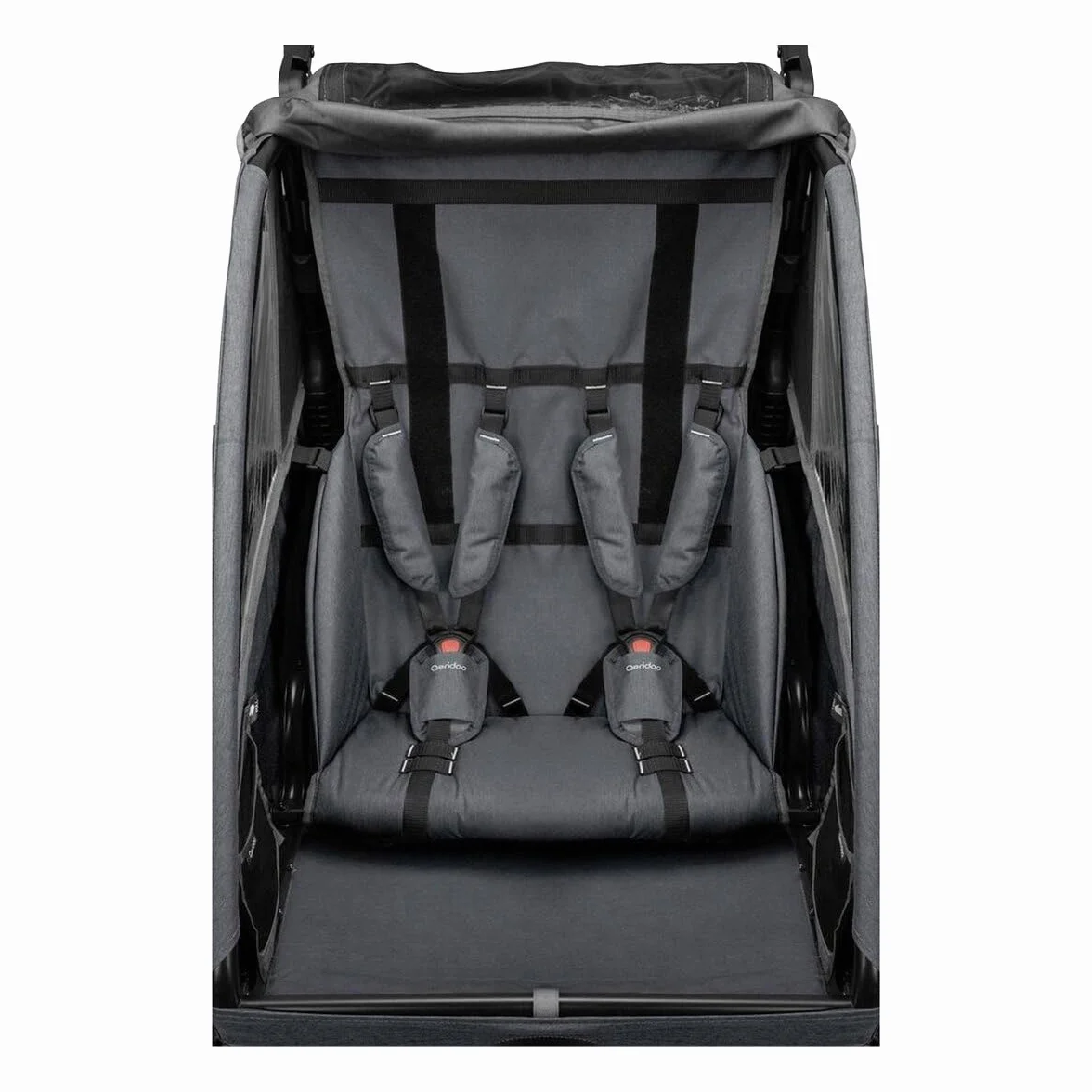 Rimorchi per bicicletta marca QERIDOO. Modello Kinderfahrradanhänger & Buggy QUPA 2 für 2 Kinder mit Kupplung, Blattfeder-Dämpfsystem (bis 60 kg) - Grigio
