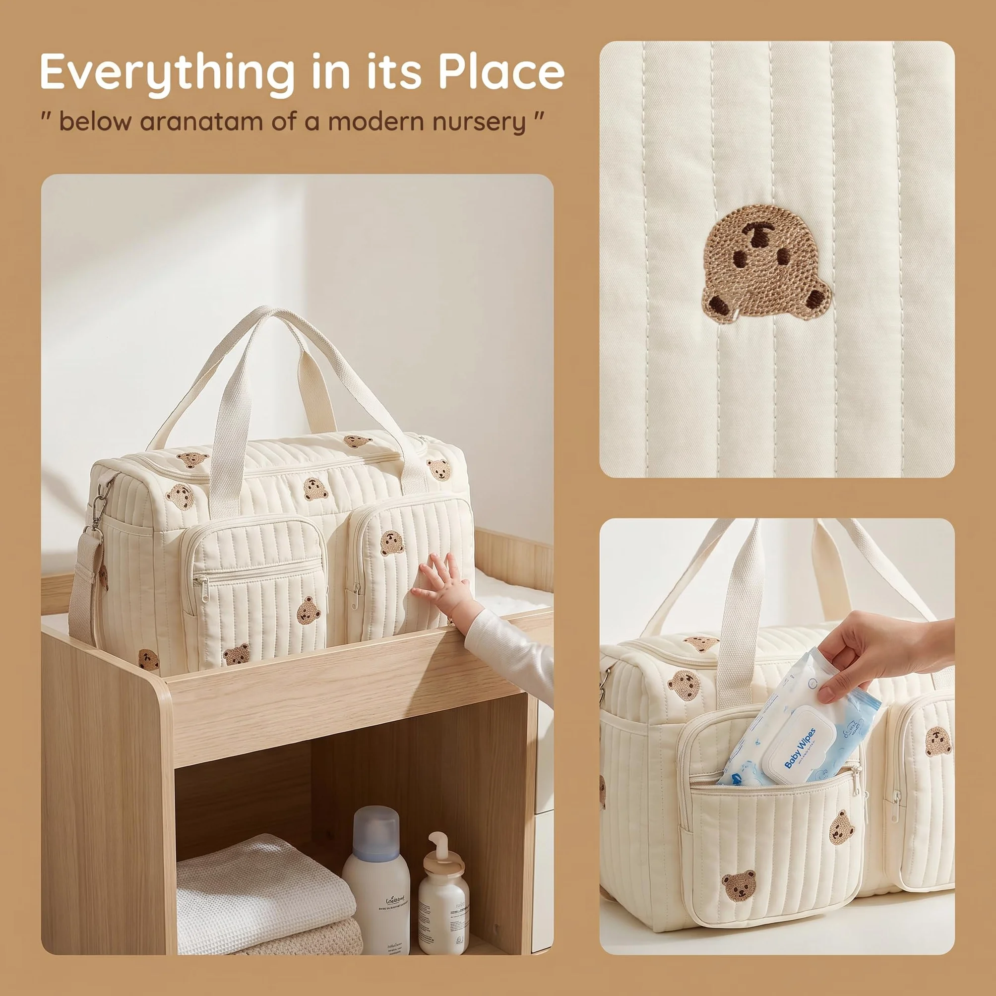 Borsa Fasciatoio in Cotone, Borsa Parto Ospedale Mamma Multifunzionale con Tracolla Rimovibile, Borsa Passeggino Universale Grande per Viaggio