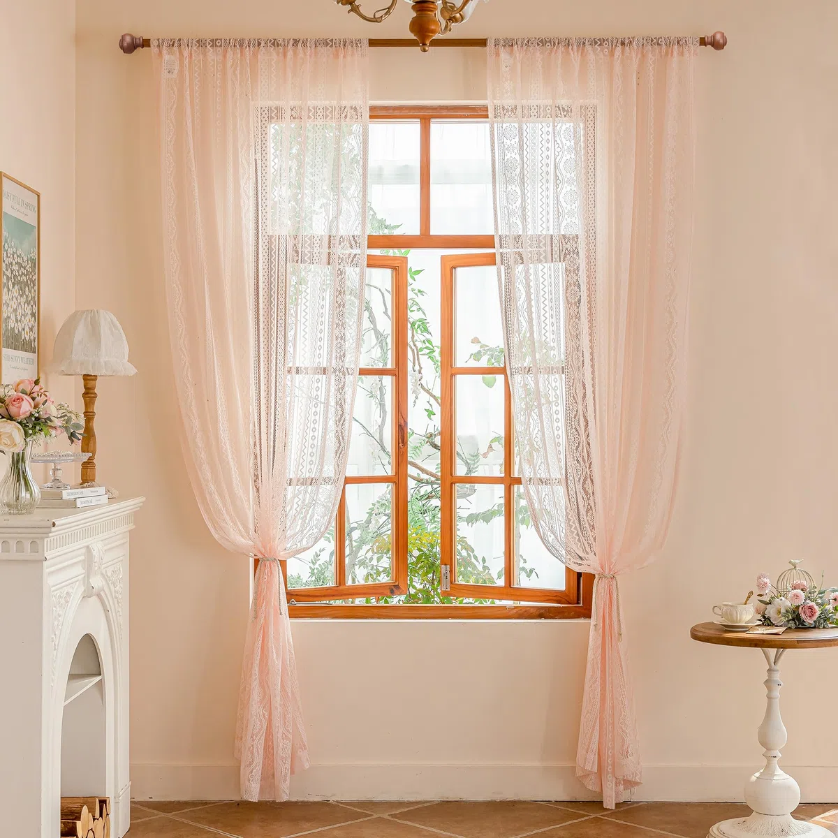 MYSKY HOME - Tende in pizzo per camera dei bambini per ragazze — Tende rosa per soggiorno e camera da letto, trasparenti, stile rustico, con tasca per asta, set da 2 pezzi, colore: rosa, 260 x 140 cm