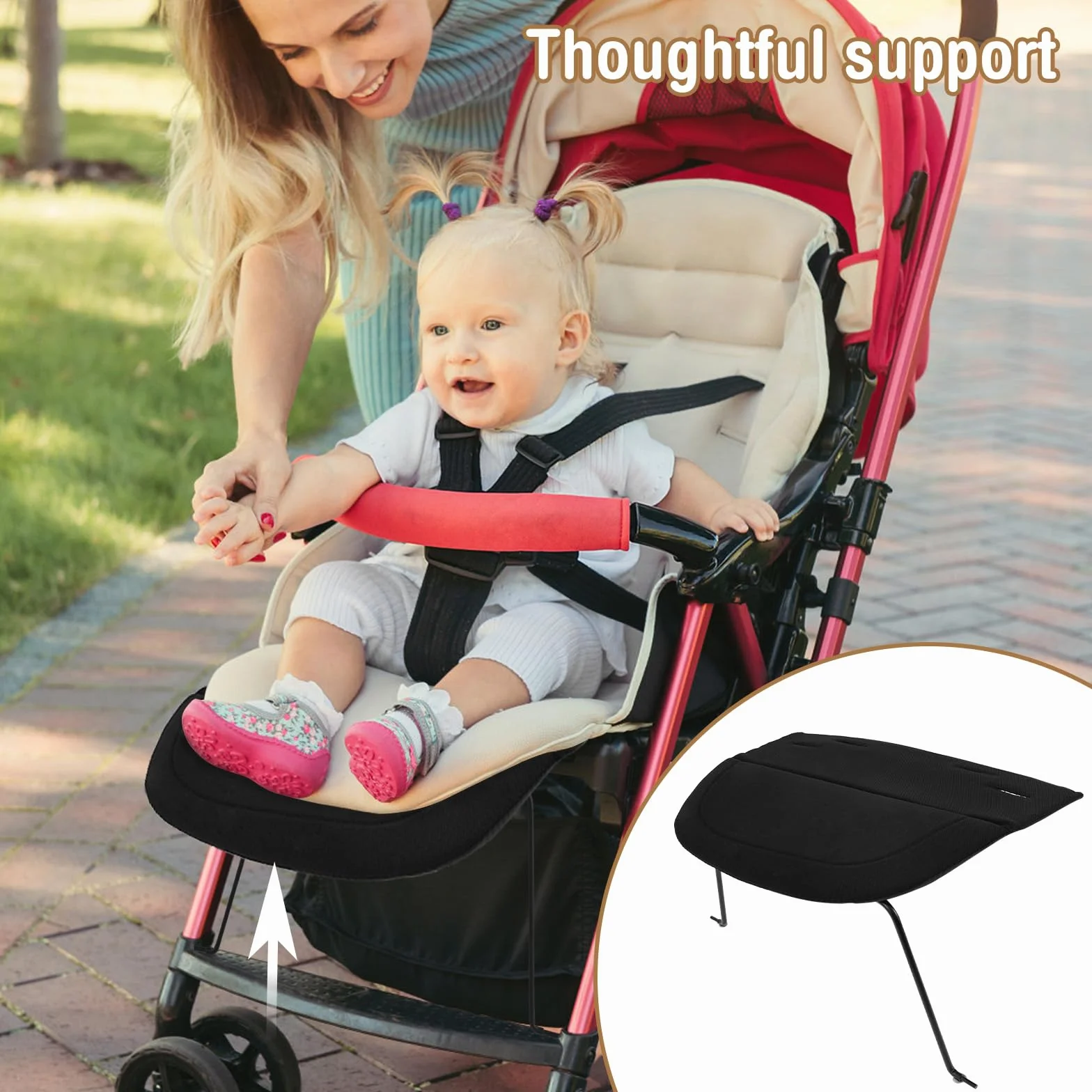 Passeggino Gamba,Poggiapiedi Esteso Pedale Sedile Esteso Traspirante Durevole Poggiapiedi Passeggino Accessori Per AER+/AER Bambino Bambini Pram (nero)