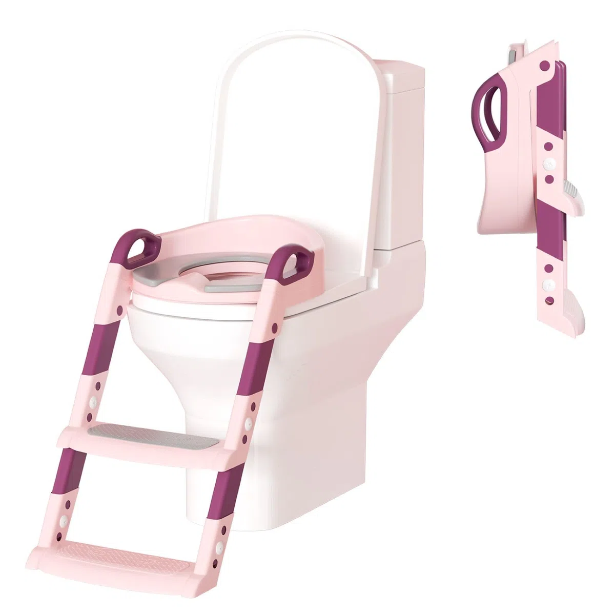 Allenatore per vasino per bambini, Tavoletta Bagno, Seduta Water, pieghevole, regolabile in altezza, con scale antiscivolo e cuscino morbido