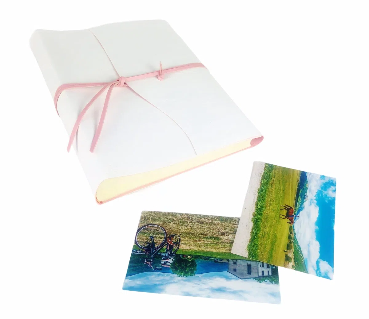 TriVin Art Album Fotografico Artigianale Made in Italy, in Similpelle pregiato bicolore, scegli il formato e quantità dei fogli, Ideale per qualsiasi evento. (Bianco/Rosa)