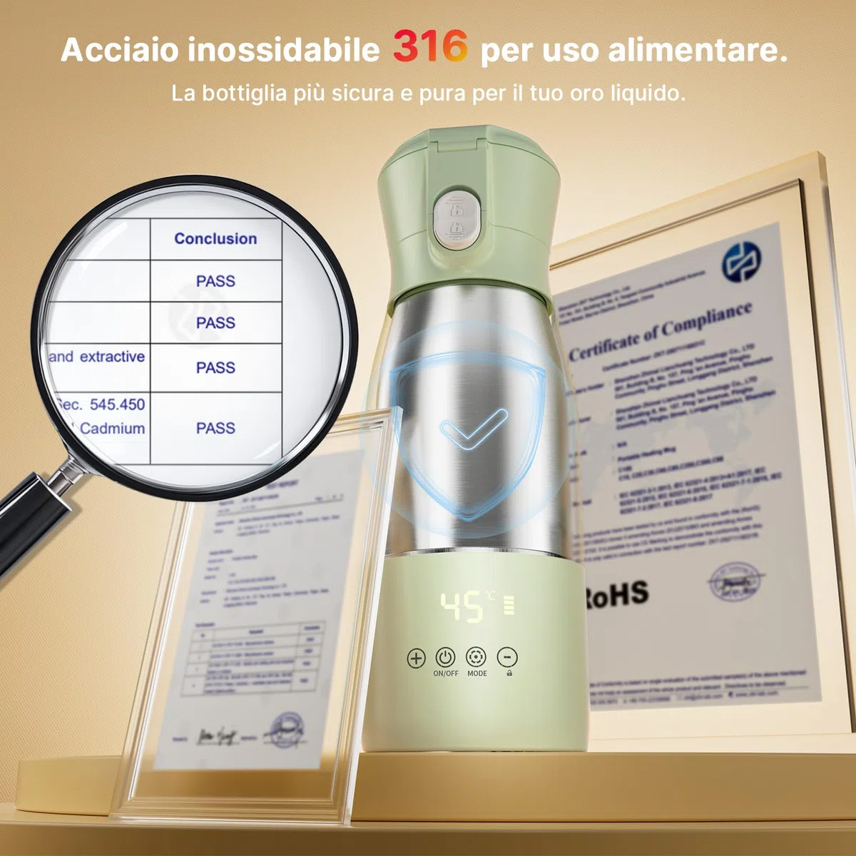 Scaldabiberon Portatile 500ml, Scalda Biberon Elettrico Ricaricabile 16000mAh, Controllo Temperatura Preciso per Latte e Acqua, Ideale per Neonati e Viaggi, Regalo per la Festa della Mamma