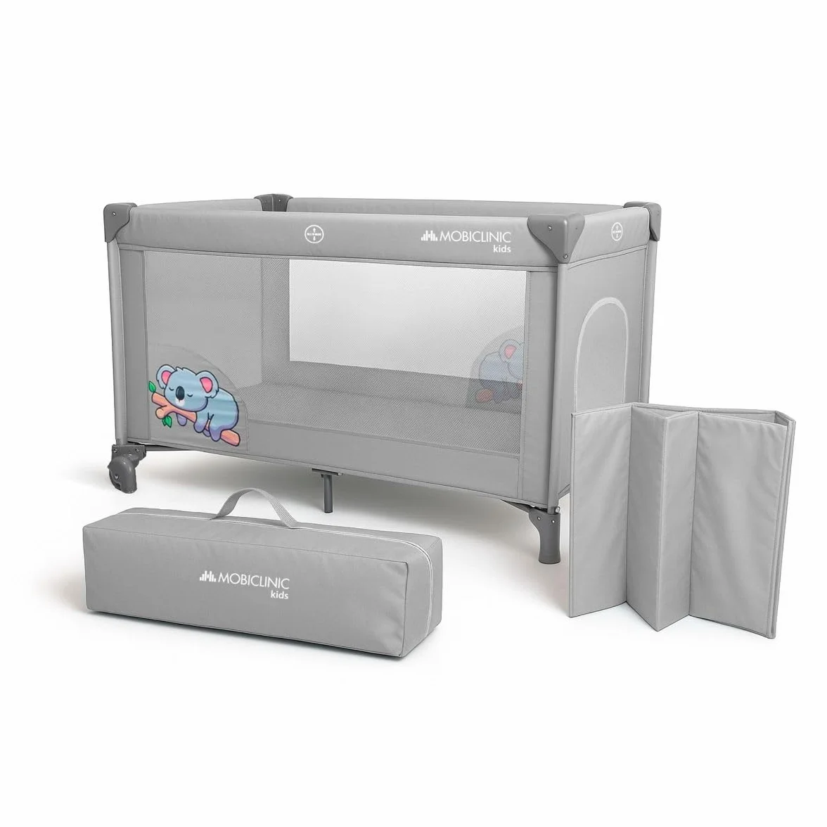 Mobiclinic®, Lettino da viaggio, Culla neonato, 2 in 1, Pieghevole ultracompatto, Materasso rimovibile, Mofli, Fino a 15 kg, Traspirante, Ingresso laterale con cerniera, Box per bambini (grigio)