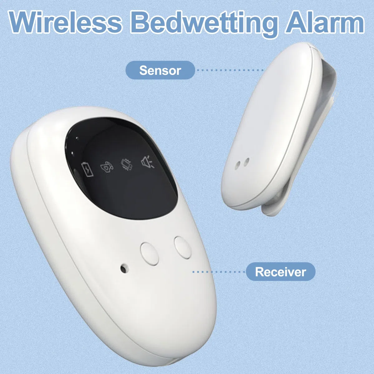 Allarme senza fili per Bagnare il Letto, Ricaricabile USB-C, 3 Modalità, Alta Sensibilità, Suono e Vibrazione, Allarme Enuresi per Bambini, Anziani