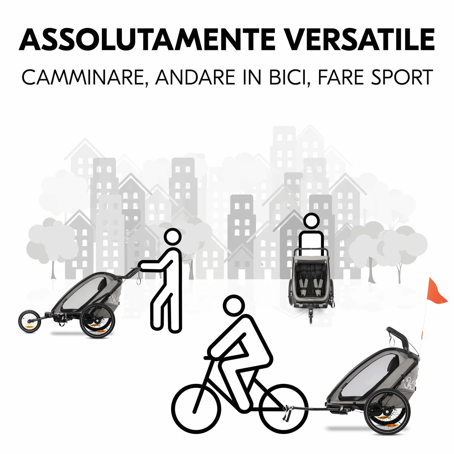Hauck Bike N Walk Duo 3in1 Rimorchio Bici Bambini 2 Posti 22 kg 120 cm Light Grey