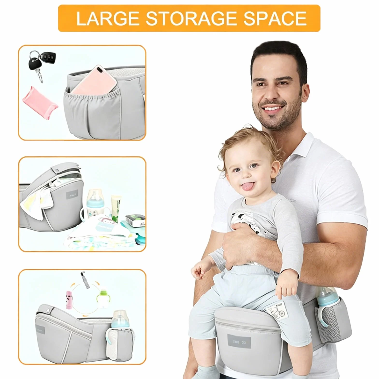 Marsupio Neonati, Porta Bebè Ergonomico con Sedile, Multiposizione Dorsale Ventrale, Leggero Cotone Traspirante per Neonati e Bambini da 0 a 48 Mese (3,5 a 25 Kg)
