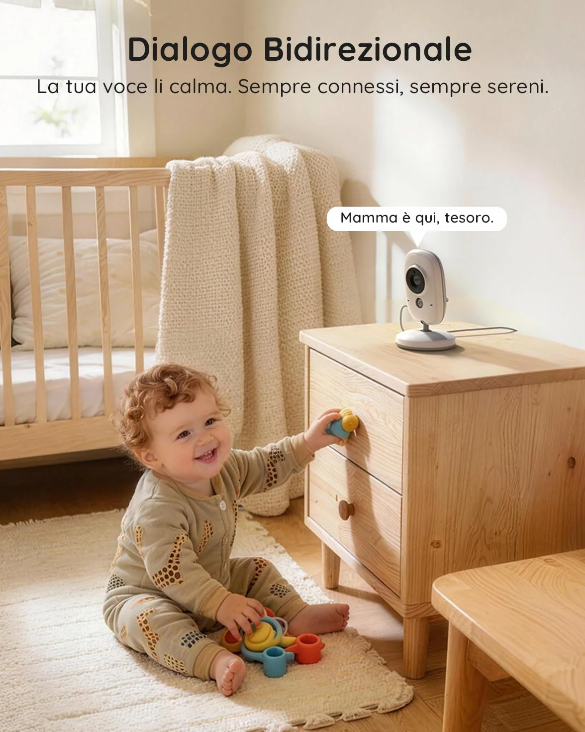 Baby Monitor Schermo IPS 4" 720P Visione Notturna Autonomia 11 Ore Zoom 3x Senza WiFi
