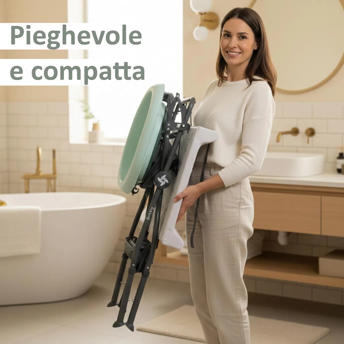 Twinly Bubbly Fasciatoio Neonato con Termometro Integrato - Vaschetta Bagnetto Pieghevole 2 in 1 - Accessori Neonato Utili 0-3 Mesi - Materassino Impermeabile (verde)