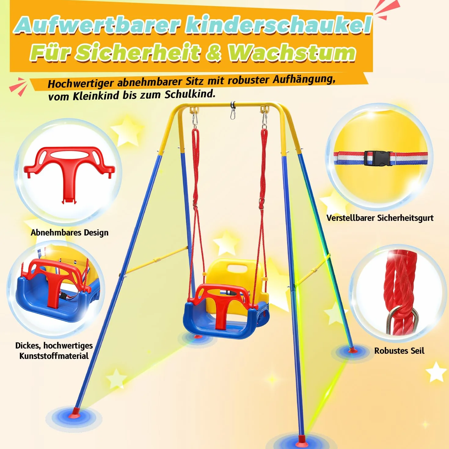 Altalena per bambini, 4 in 1, con telaio – Altalena per bambini, con cintura di sicurezza, pieghevole e 4 sacchi di sabbia, per interni ed esterni, facile da montare