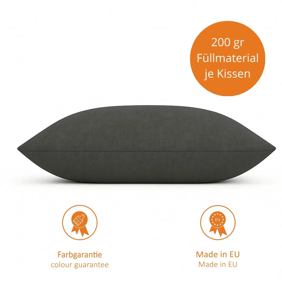 sleepling Set di 4 cuscini per divano grigio scuro, 40 x 40 cm, cuscino con imbottitura e rivestimento, cuscino decorativo in robusto tessuto imbottito, 40 x 40 cm, cuscino per divano, prodotto in UE
