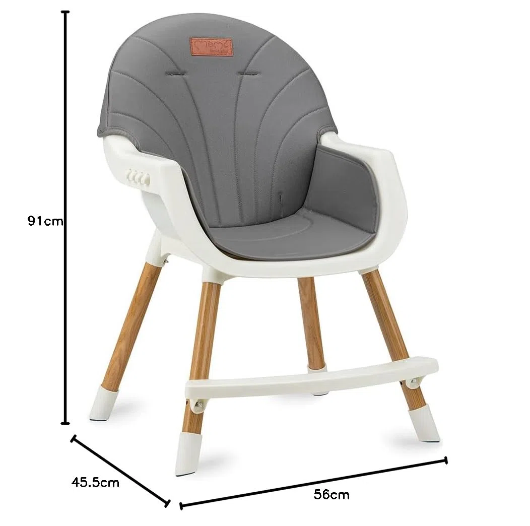 MoMi Seggiolone Pappa Evolutivo 3 in 1 - Sedia Evolutiva per Bambini da 6 a 36 Mesi - Cinture di sicurezza, Rivestimento in ecopelle, Poggiapiedi, Portabicchiere, Gioco con Ventosa - Grigio