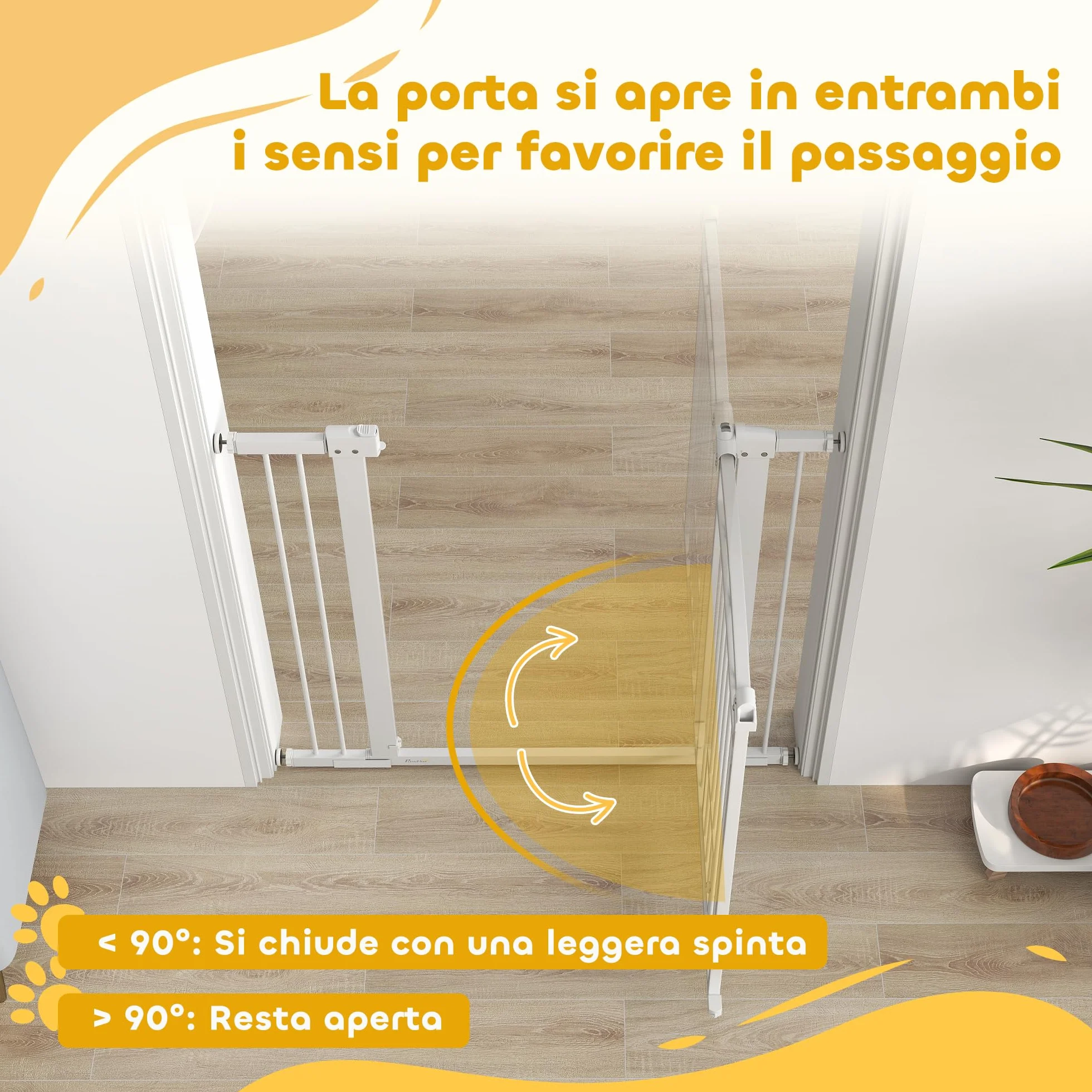 PawHut Cancelletto di Sicurezza per Cani da Interno 76-104 cm con Porta per Gatti, Alto 106 cm, Bianco