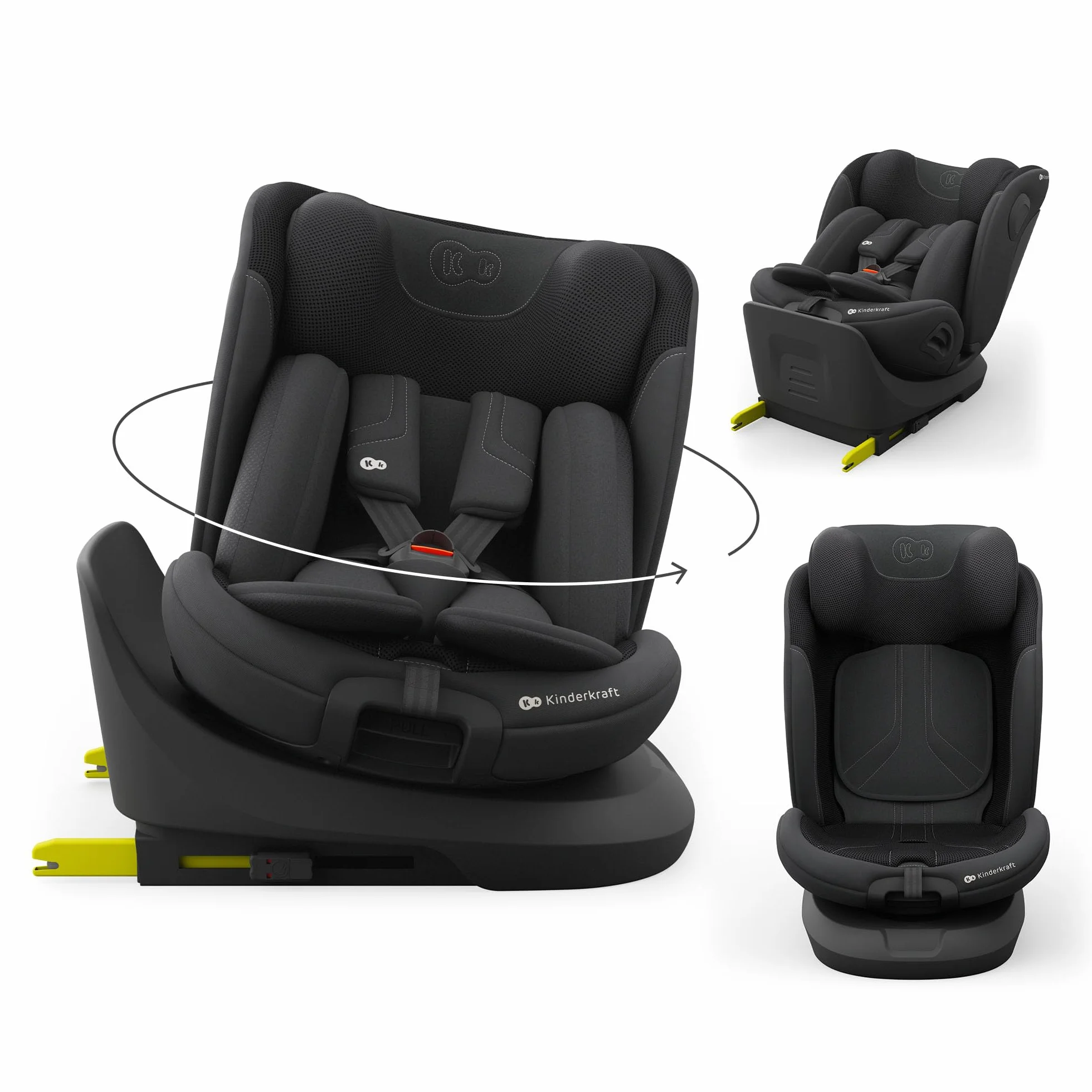 Kinderkraft I-GROW 2 PRO Seggiolino auto 0-36 kg, I-SIZE 40-150 cm, Seggiolino 360 girevole, con Isofix Base, Reclinabile Posizione sdraiata, Poggiatesta regolabile, Gruppo 0 1 2 3, Nero