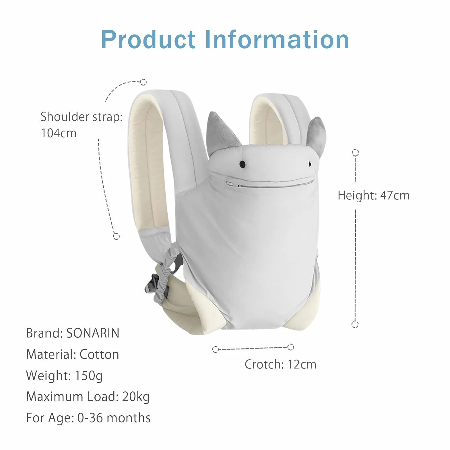 SONARIN 4-in-1 Marsupio Neonati Leggero,Morbido Cotone Portantina Bebè Traspirante Porta Bambino Ergonomico,Regolabile per Neonati e Bambini 0-36 Mesi,Tutte le Posizioni(Grigio)