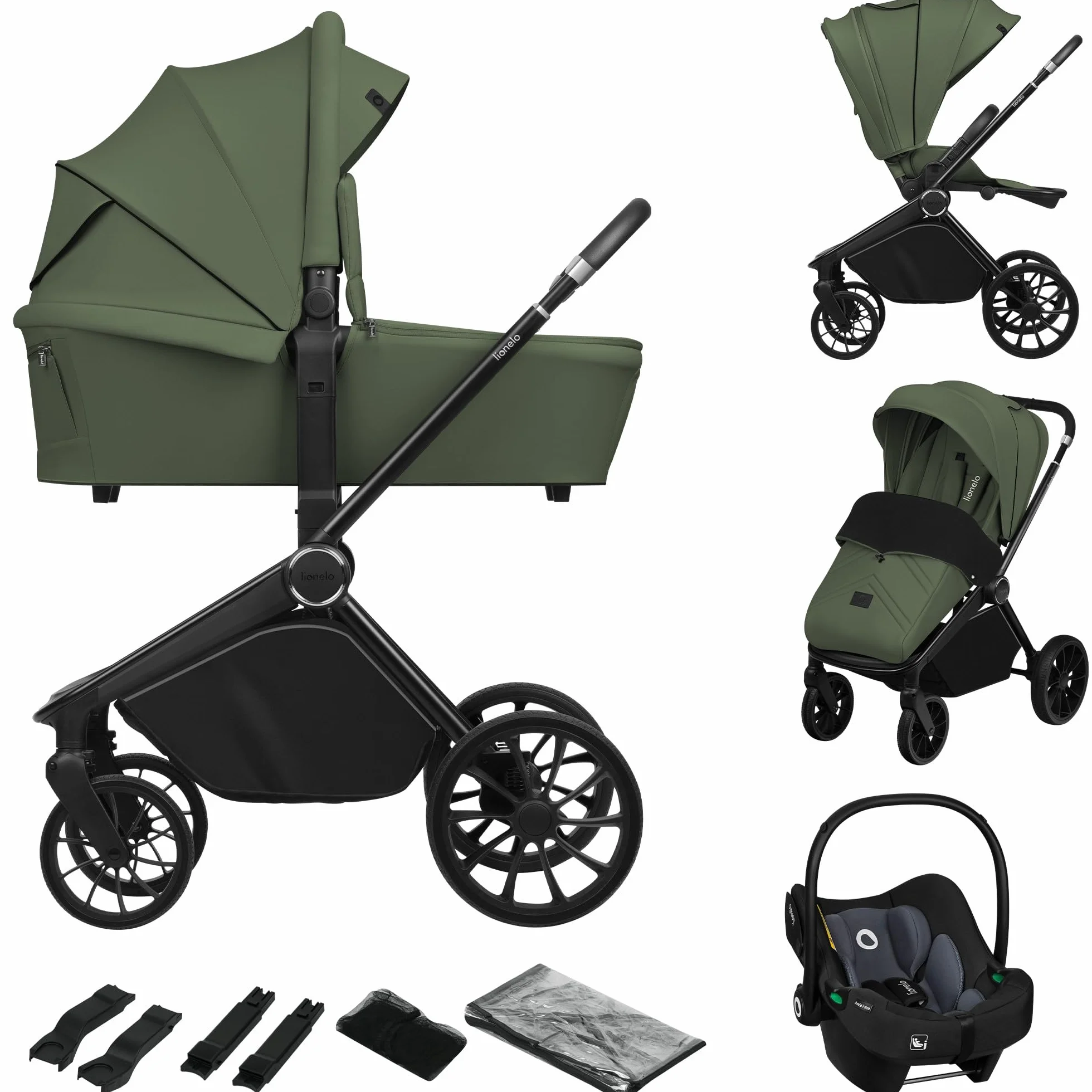 LIONELO MIKA PLUS 3in1 Passeggino Trio Neonati 0-48 Mesi 22kg Navicella 9kg Seggiolino Auto Ovetto 13kg