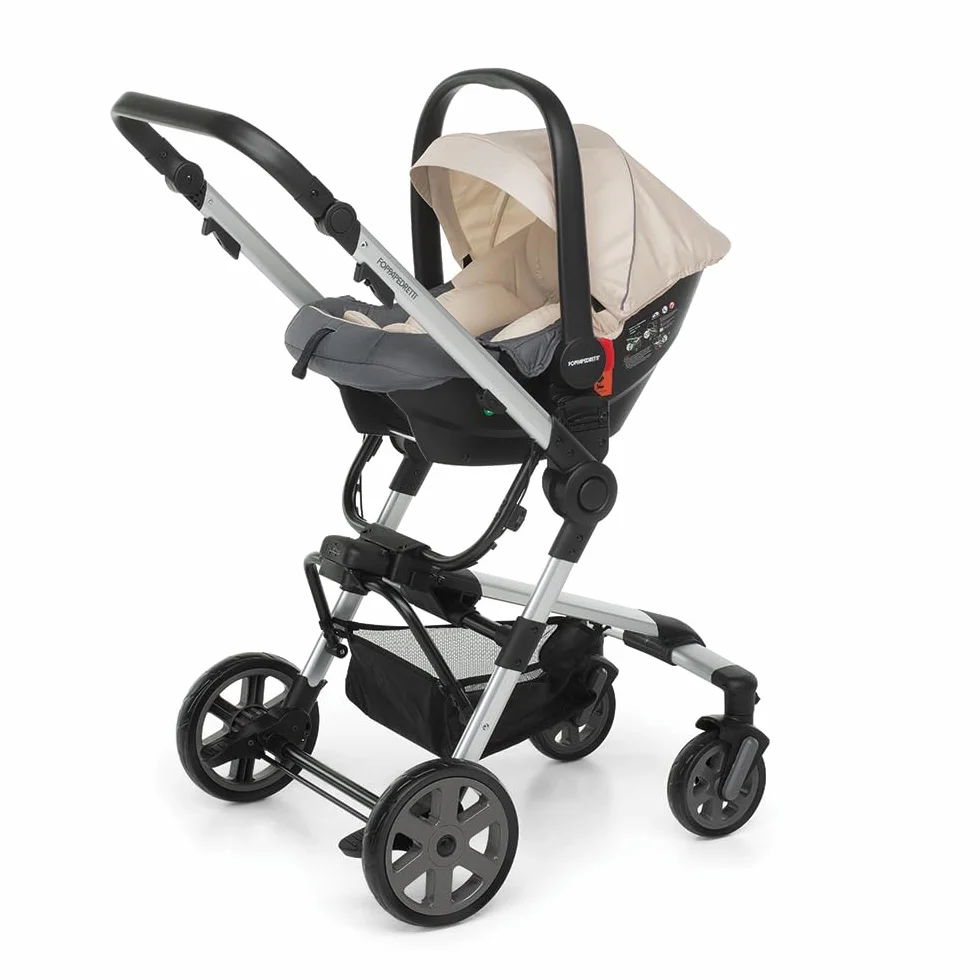 Foppapedretti Trio Supertres I-Size, Sistema Modulare Combinato per Bambini, Navicella Passeggino e Seggiolino Auto, Maniglione Regolabile, ECE R129, Silver