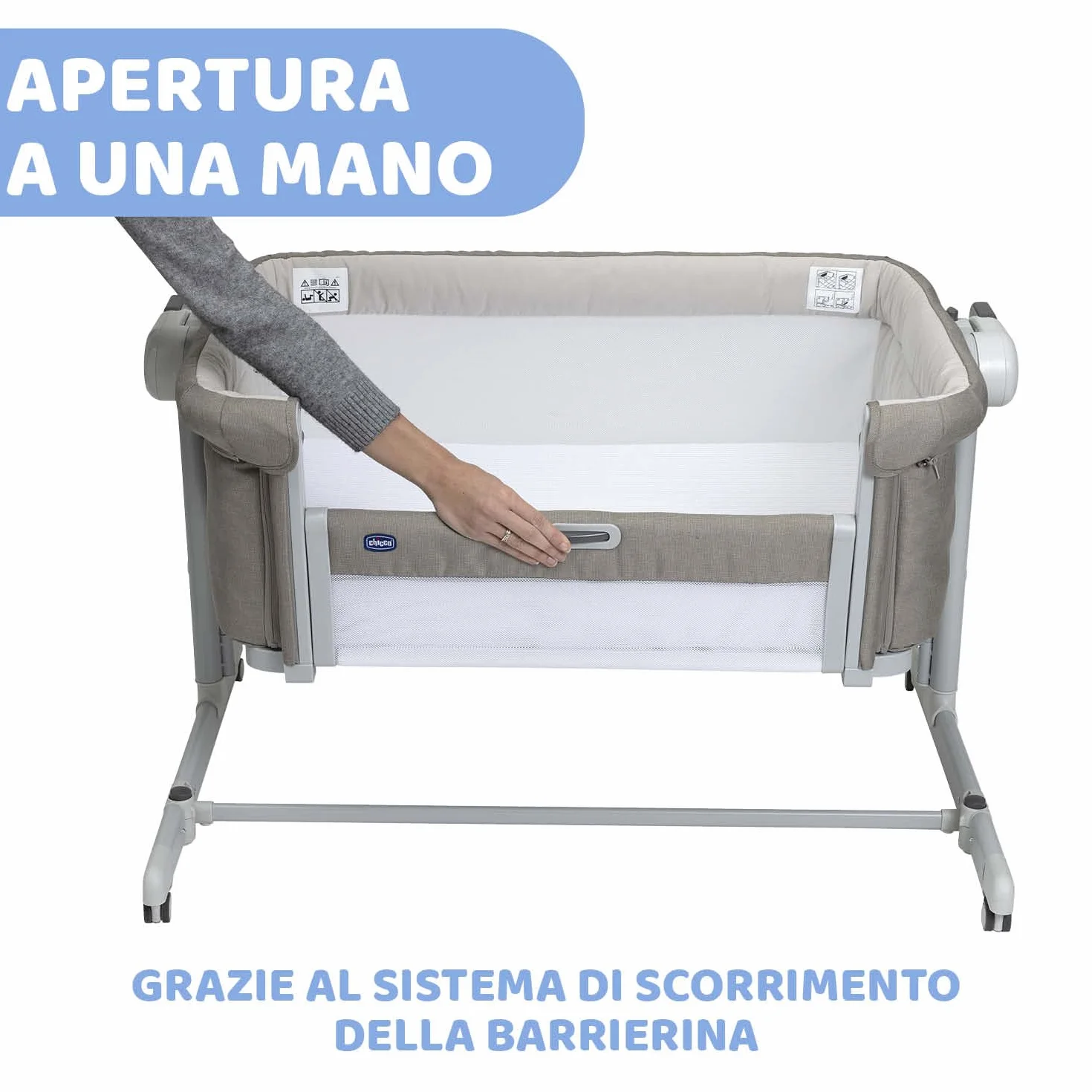 Chicco Next2Me Magic Evo Culla Neonato Fianco Letto Dondolo Spondina Apribile 11 Livelli Altezza Regolabile 4 Ruote Materasso Borsa Viaggio Beige