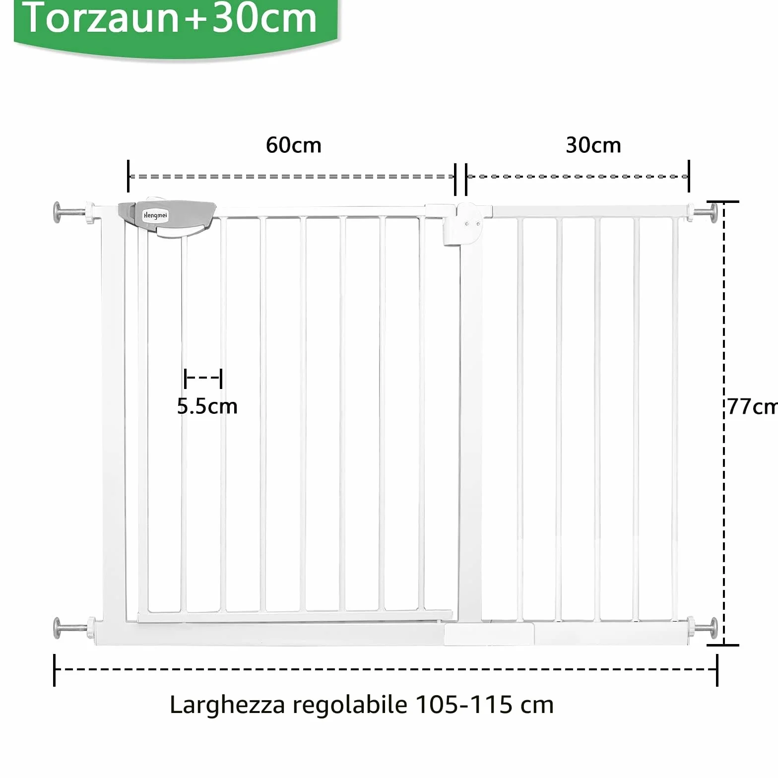 Cancelletto di protezione per porte in metallo, largo 105-115 cm, chiusura automatica, bianco