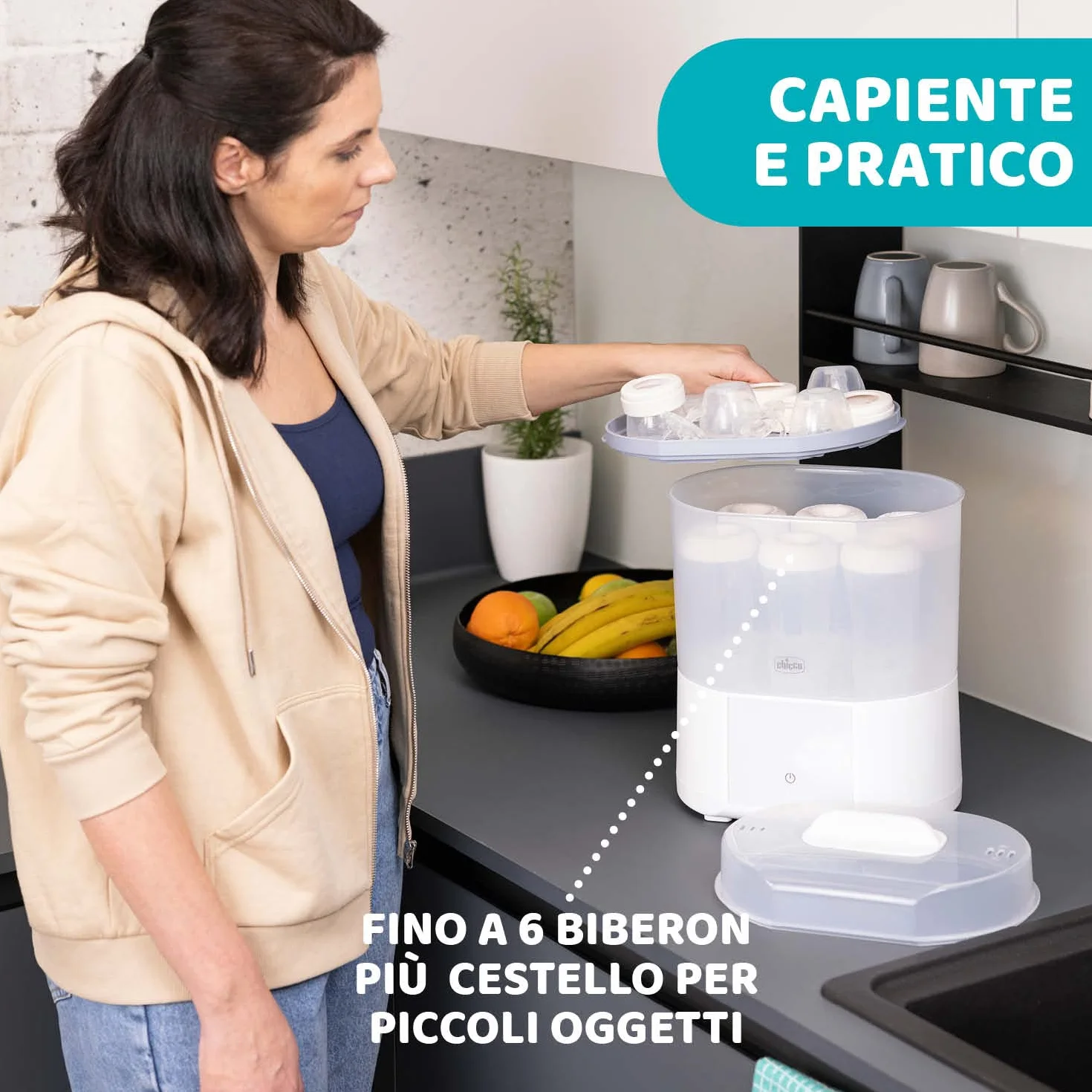 Chicco Sterilizzatore Biberon con Asciugatura, 2 Configurazioni, Fino a 6 Biberon 330 ml, Bianco