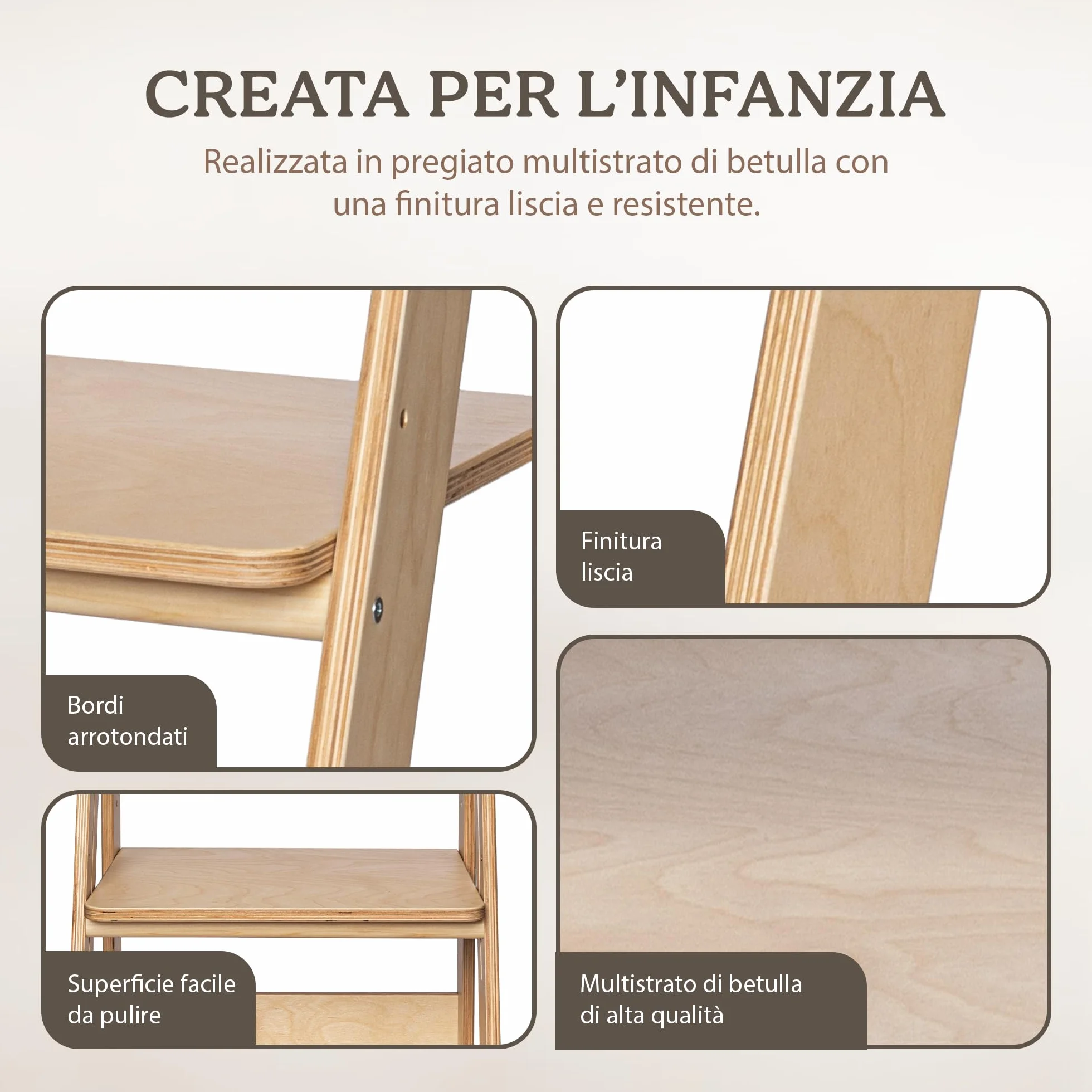 TOYBOX Torre Montessoriana Pieghevole, Learning Tower, Legno Naturale