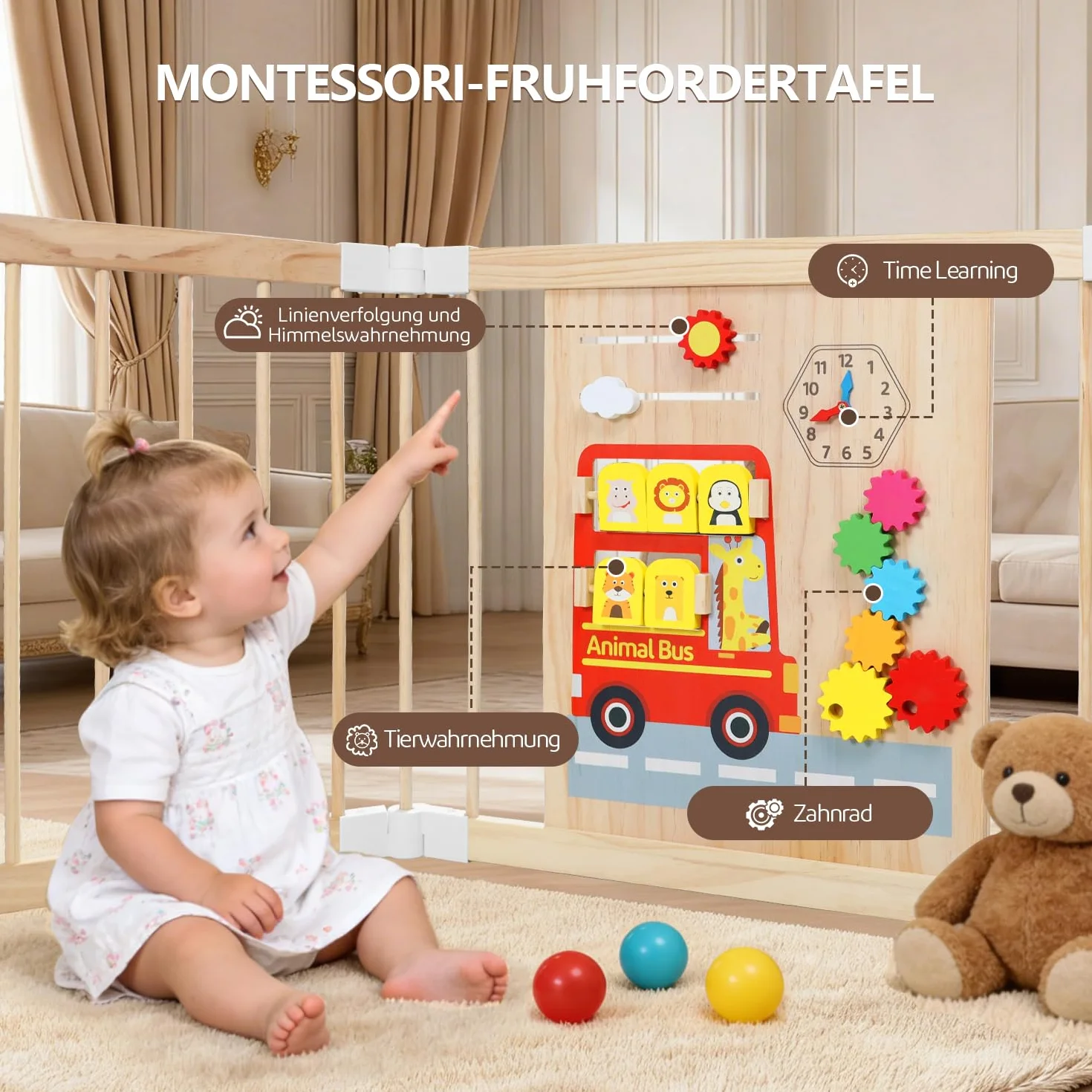 Box Bambini in Legno, Grande Recinto per Bambini Pieghevole con Porta, Regolabile Dimensioni&Forma, Portatile, Lavagna, Montessori Tavola dei Giocattoli, Sicurezza Centro Attività Espandibile