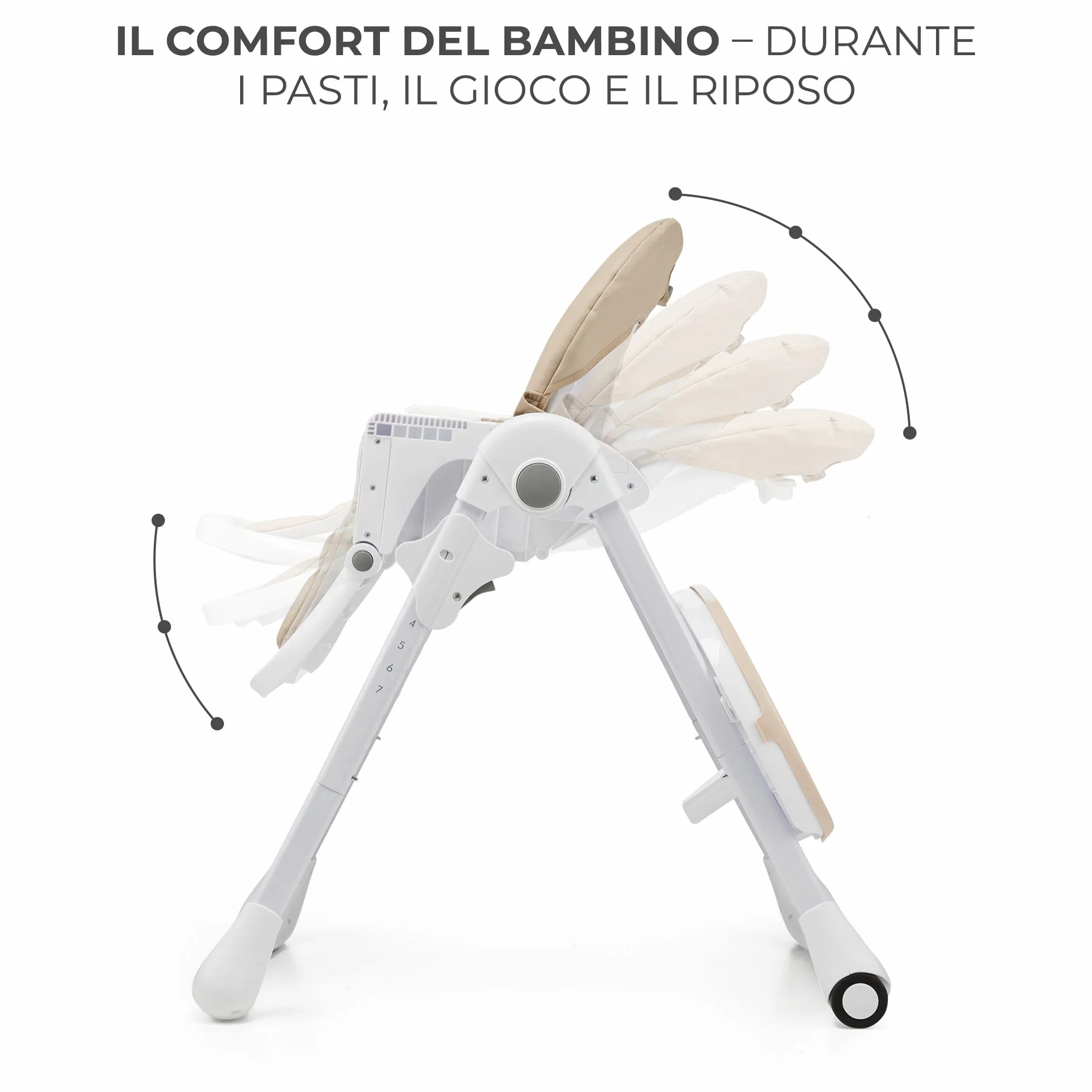 Kinderkraft TUMMIE Seggiolone 2 in 1 Ergonomico Reclinabile Pieghevole Altezza Regolabile Beige