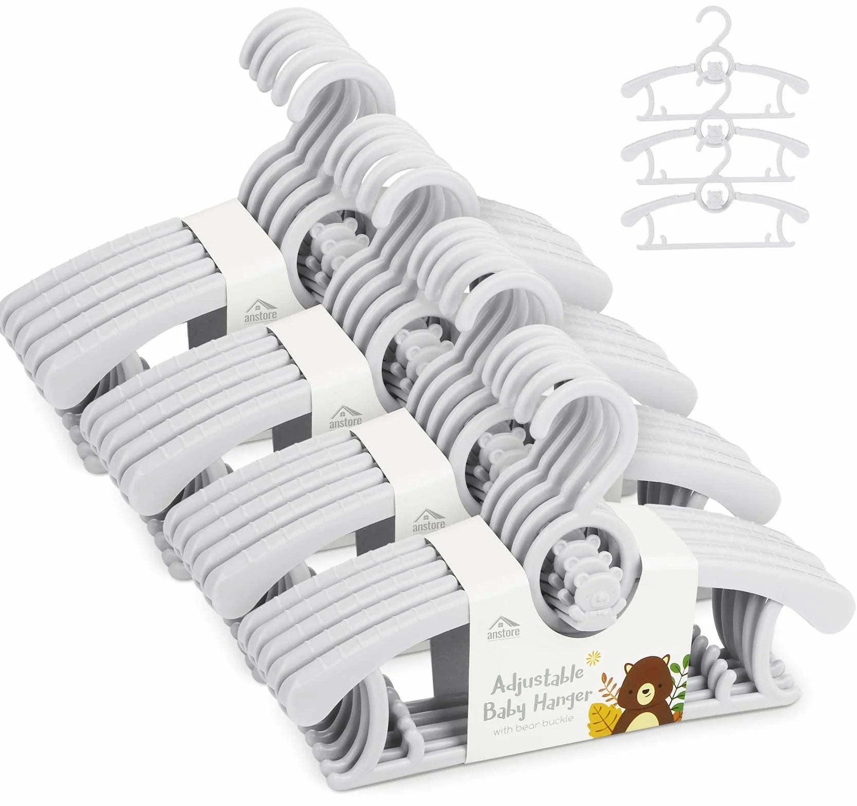 Anstore Grucce per bambini Antiscivolo Plastica Appendini impilabili Set 20, grigio